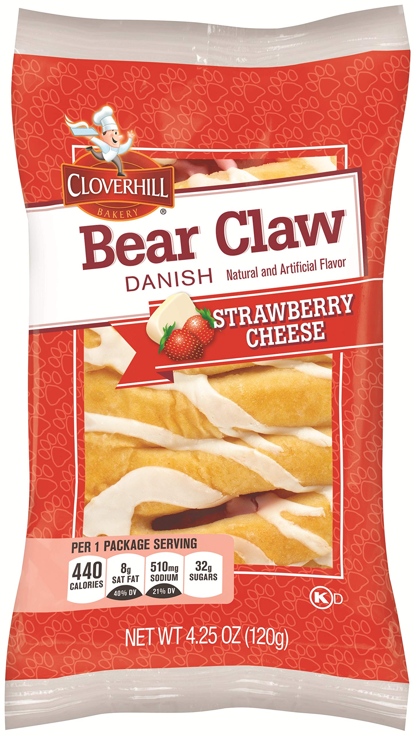 Cloverhill Bear Claw Strawberry Cheese Danish, 4.25 Ounce - 36 per case.