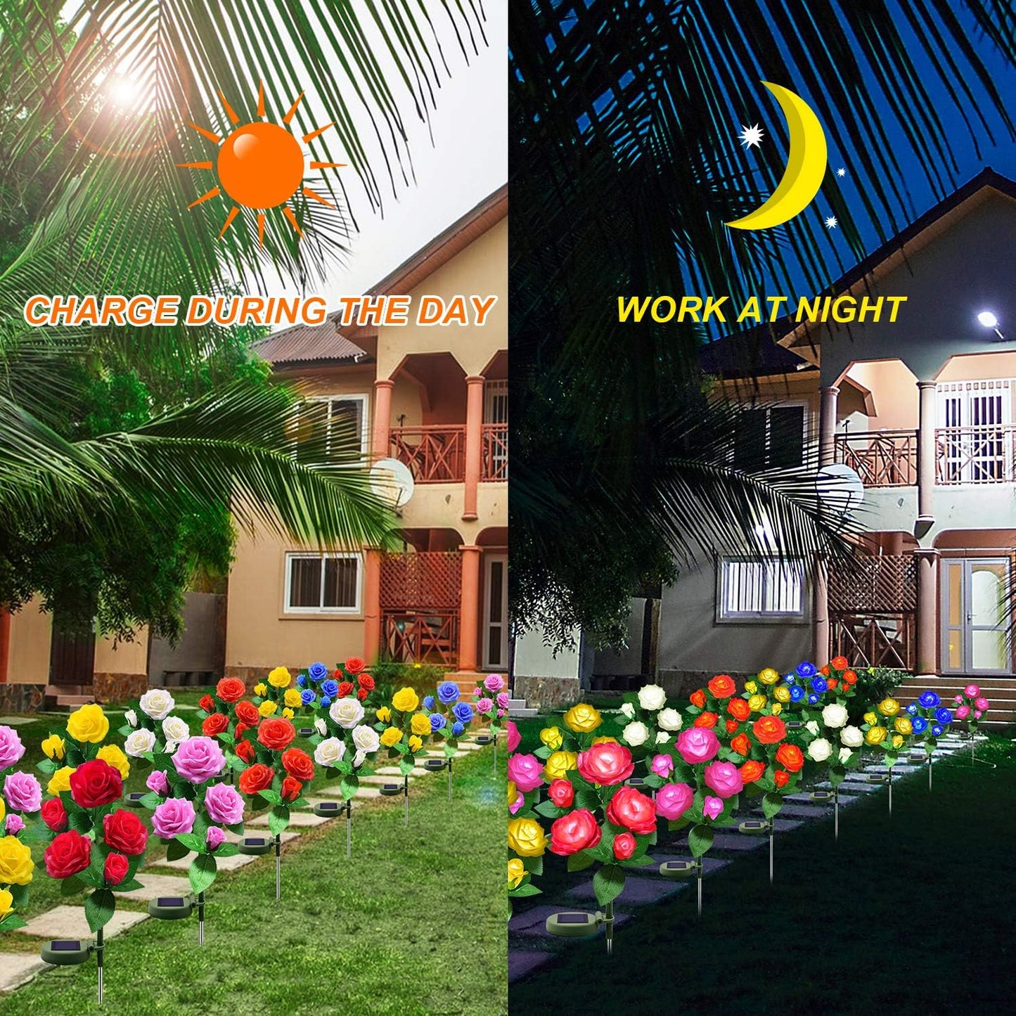 YWYWLED Solar Flower Lights - Waterproof LED Stake Lights, 4 Pack, Multicolor, New Material, Model 2023-5-12