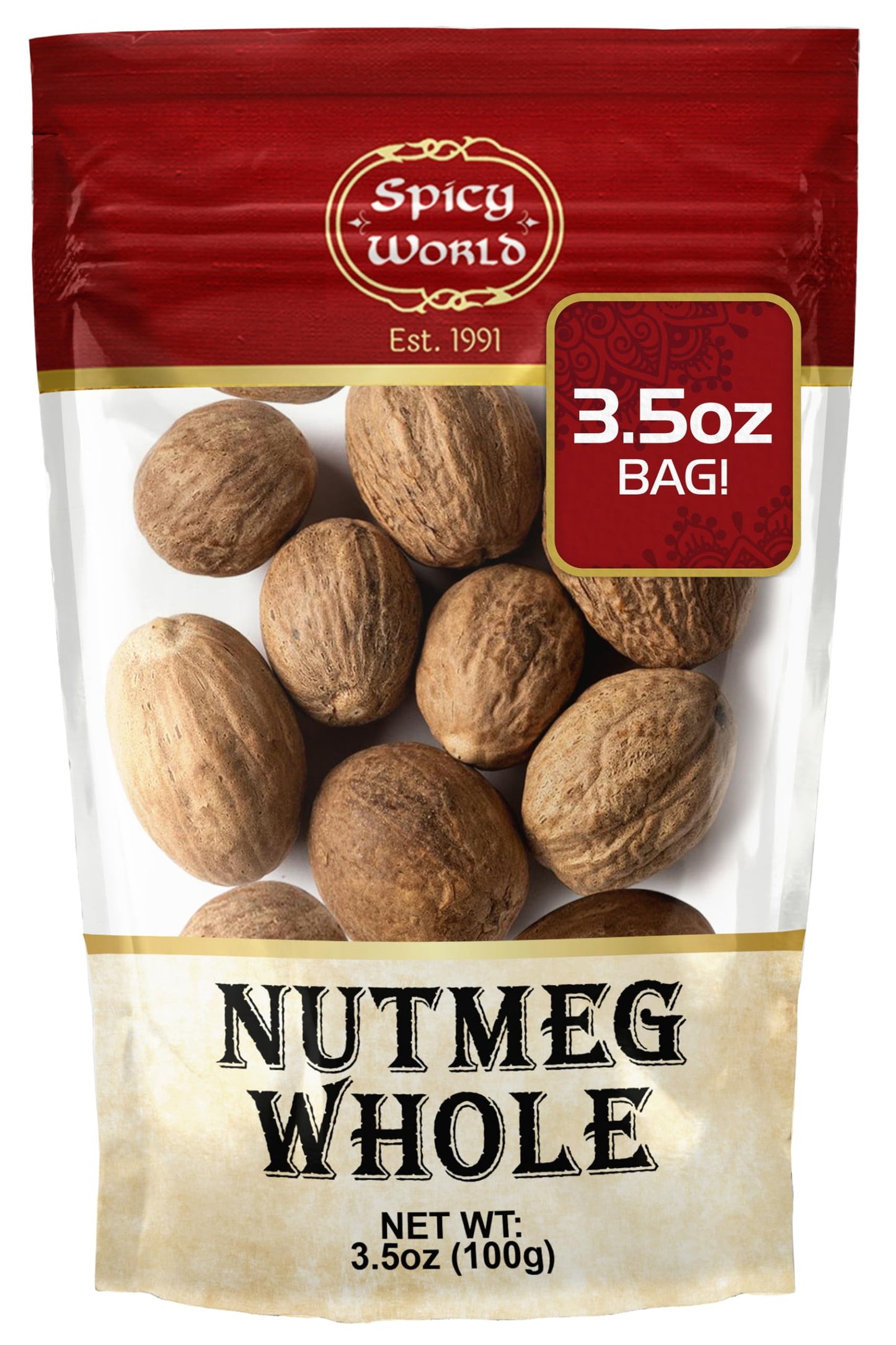 Spicy World Nutmeg Whole 3.5oz (100g) - enhanced Grade from Indonesia Pure Natural Gluten Free