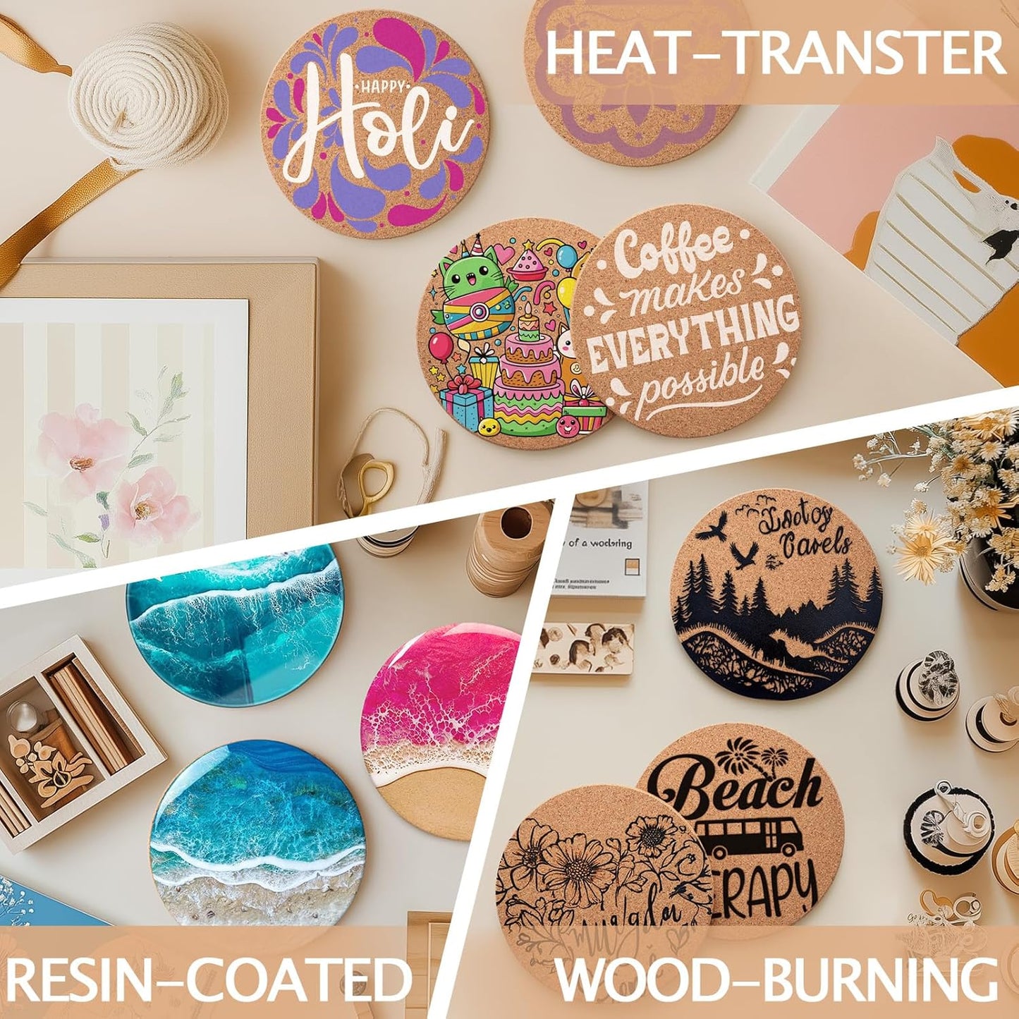 24 Pieces Cork Coasters for Drinks, GOH DODD Thicken Absorbent Blank Coasters for DIY Crafts Laser Engraving Sublimation Wood Burning Plants Painting Housewarming Gifts Wedding, Round, 4 Inch