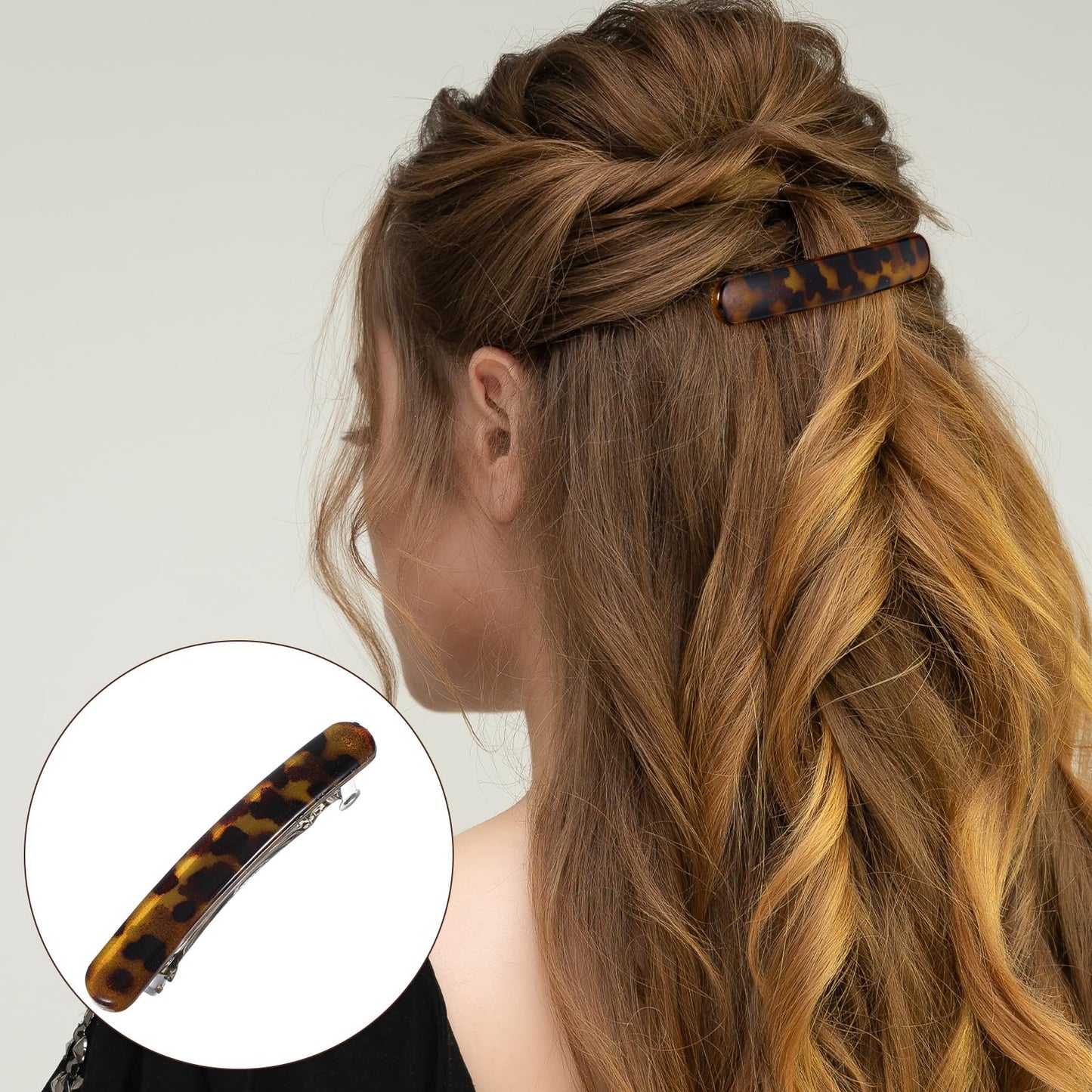 4Pcs French Barrette Hair Clips Flat Hair Clips for Women 2.56 Inch Small Tortoise Shell Hairs Clip Barrettes for Women Fine Hai