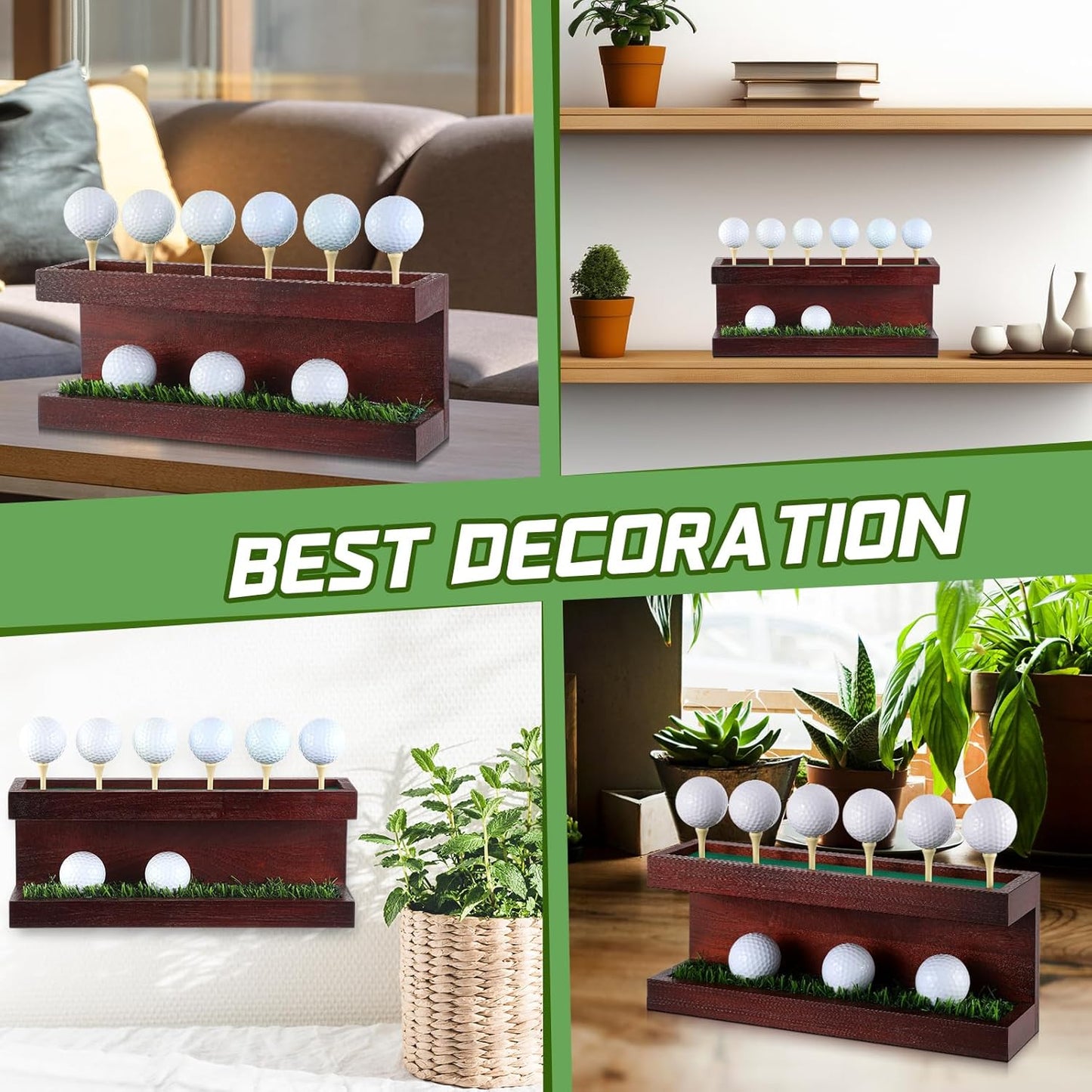 Menkxi Rustic Wood Golf Ball Holder 12.5 x 3 Inch Wall Mounted Vintage Display Stand Floating Shelf with Golf Tees for Christmas Storage Party Decor Supplies
