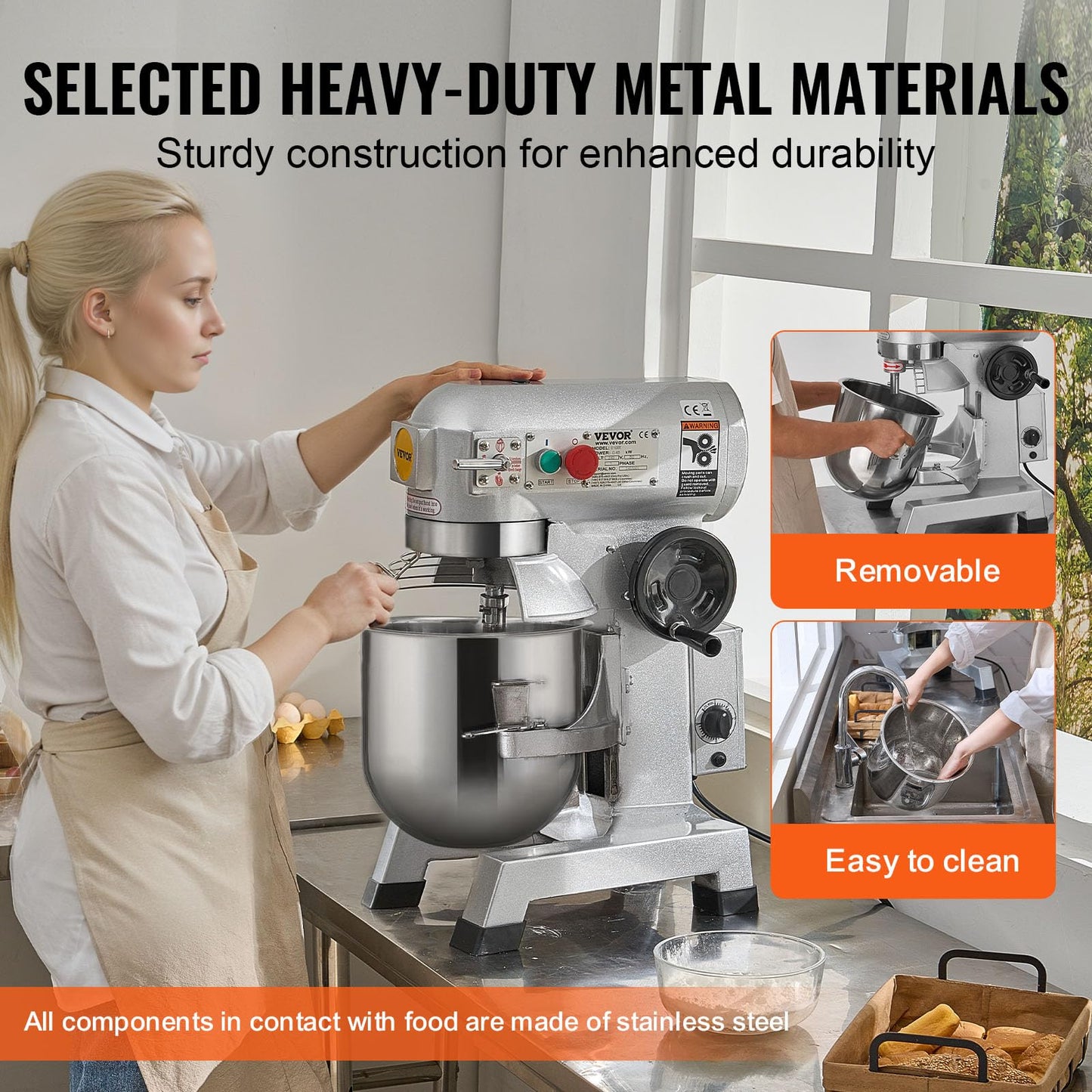 Vevor Commercial Food Mixer, 20Qt Commercial Mixer With Timing Function, 750W Stainless Steel Bowl Heavy Duty Electric Food Mixe