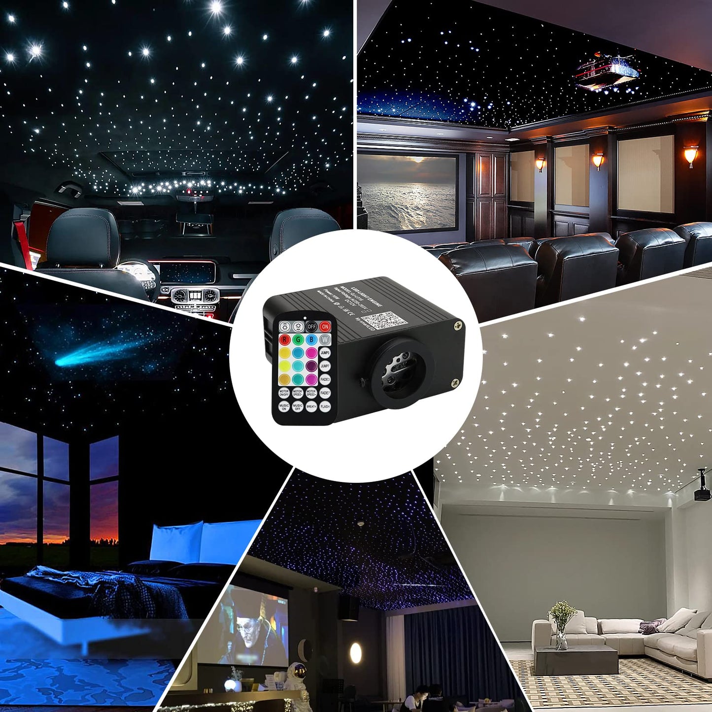 AMKI Fiber Optic Light Kit - 500pcs 0.03in 9.8ft Twinkle & Sound Activated - RGBW - Model QJ-L016 for Car/Home Star Ceiling Decoration