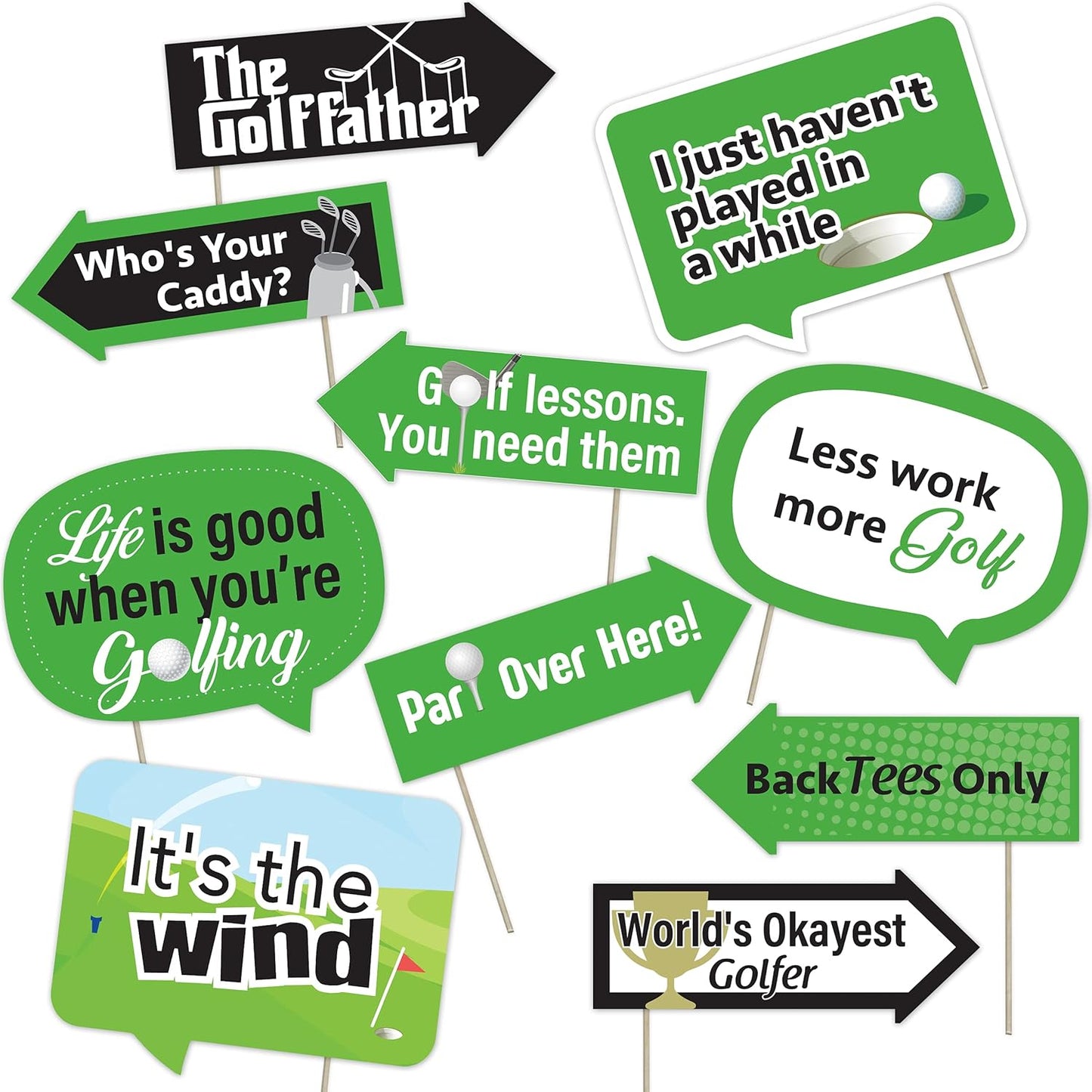 Golf Party Photo Booth Props Set – Fun Golf-Themed Decorations for Tournaments, Birthdays, and Retirement Parties (10)