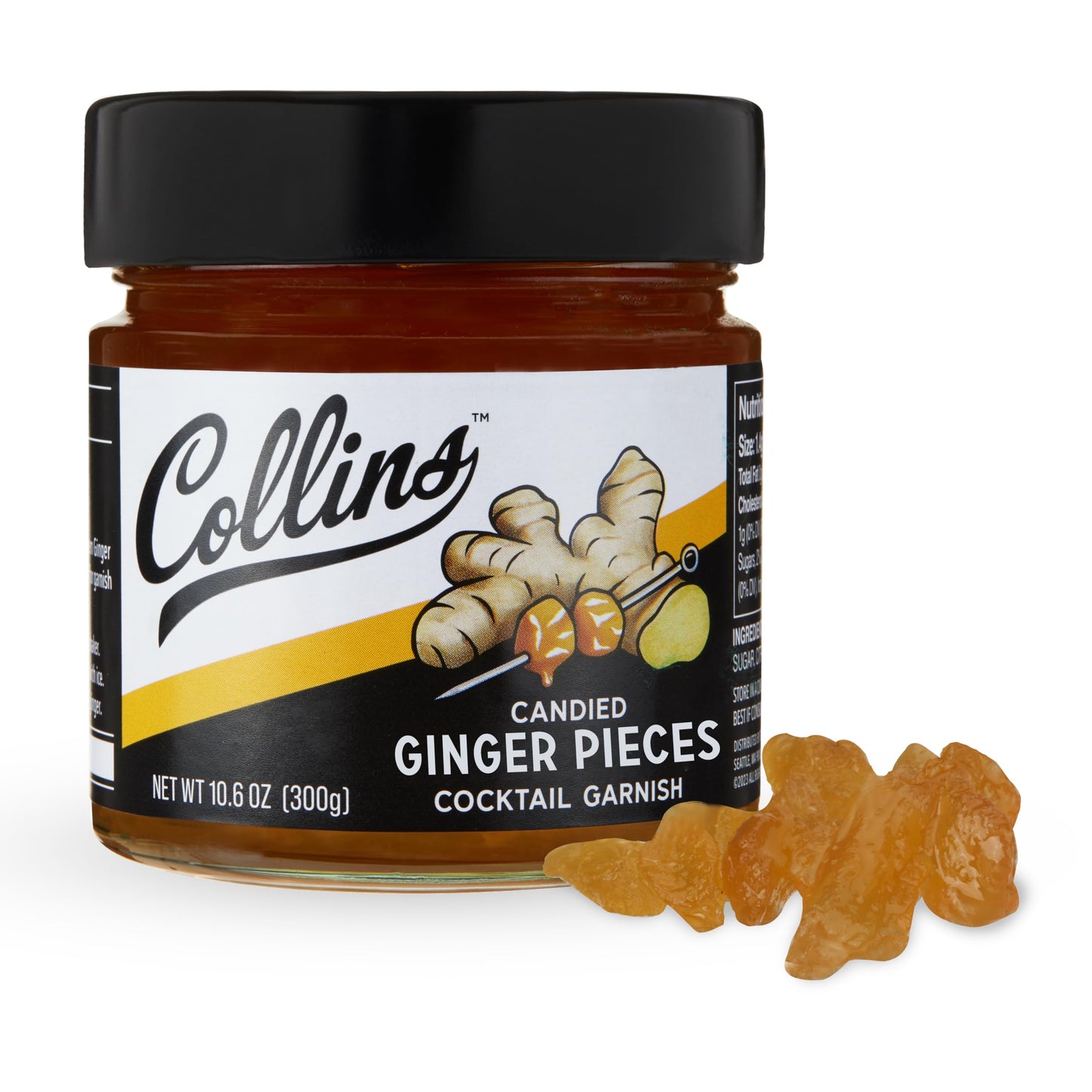 Collins Candied Ginger in Syrup for Cocktails Gluten Free Skinny Cocktail Garnish for spirit-inspired flavor Rum Martini Mojito Gin Moscow Mule Tea Desserts Baking Home Bar 10.6 oz Set of 1