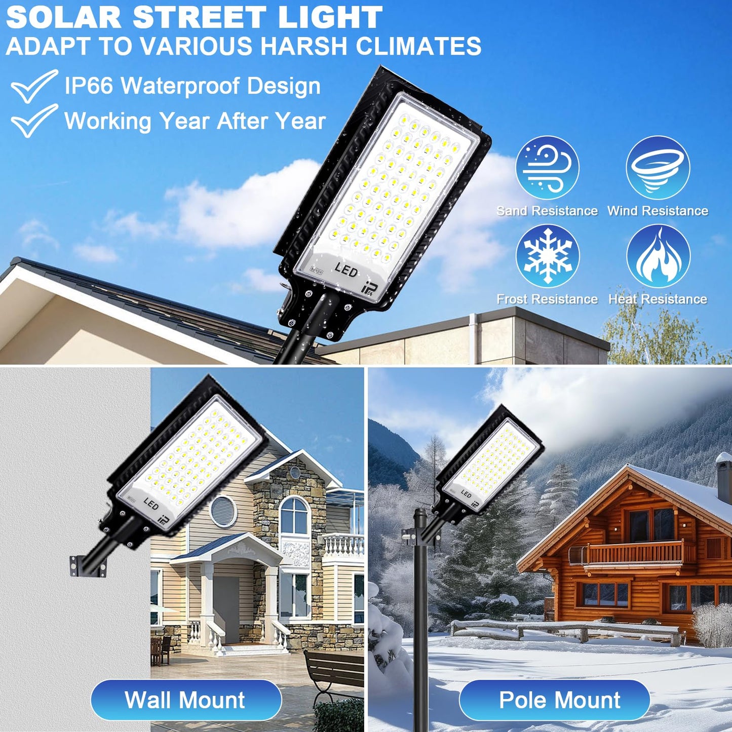 Eleganted Solar Lights Outdoor, 50000LM LED Flood Lights, Dusk to Dawn, Waterproof with Remote Control, Black, Model JJL-CAXFSTL01