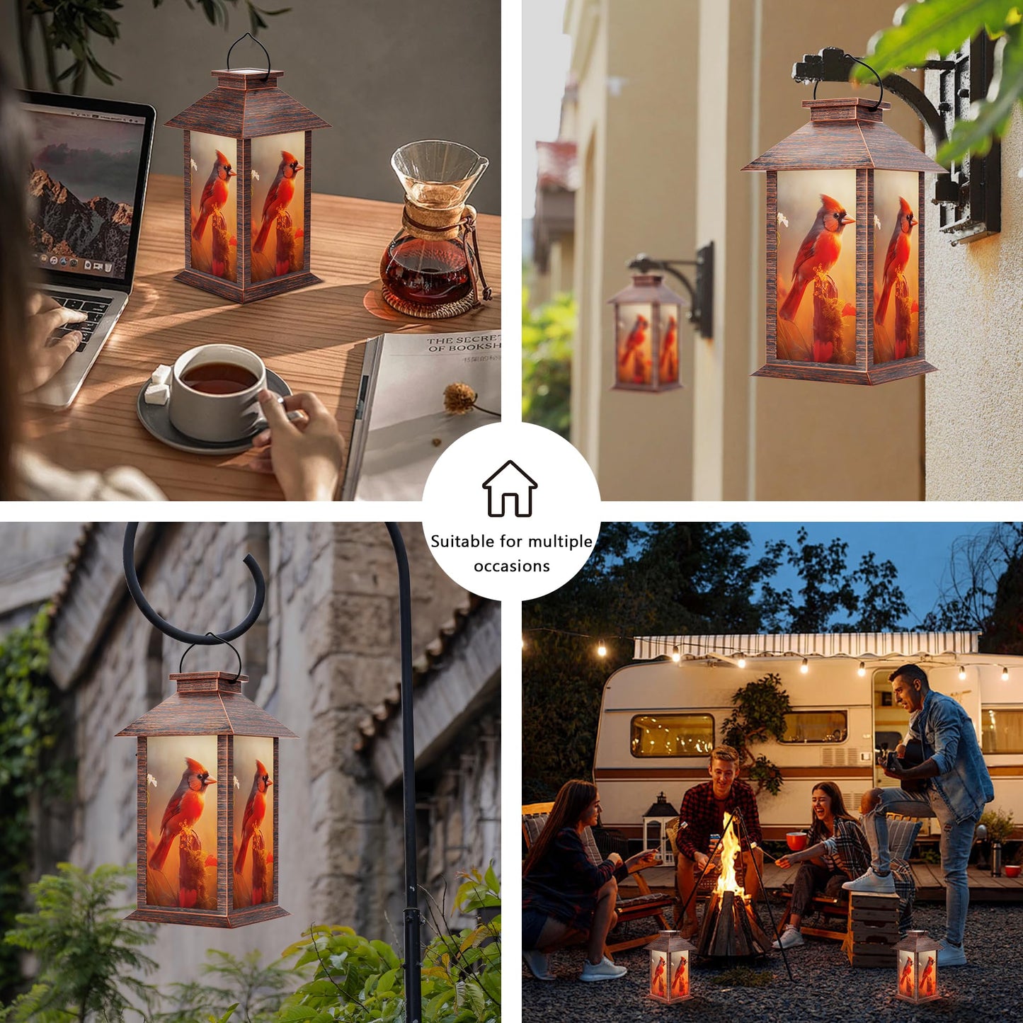 Johunt Solar Lanterns Outdoor Waterproof Cardinal Garden Hanging Lanterns With Led Flickering Flameless Candles Lantern Decor Birthday Gifts For Women Mom Grandma