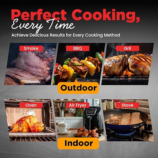 Meat Thermometer Digital Wireless –IP67 Waterproof, 48h Battery Life, Grill Thermometers with 820ft Range, Rechargeable Probe, Bluetooth Wireless Meat Thermometer for BBQ, Smoker, Oven