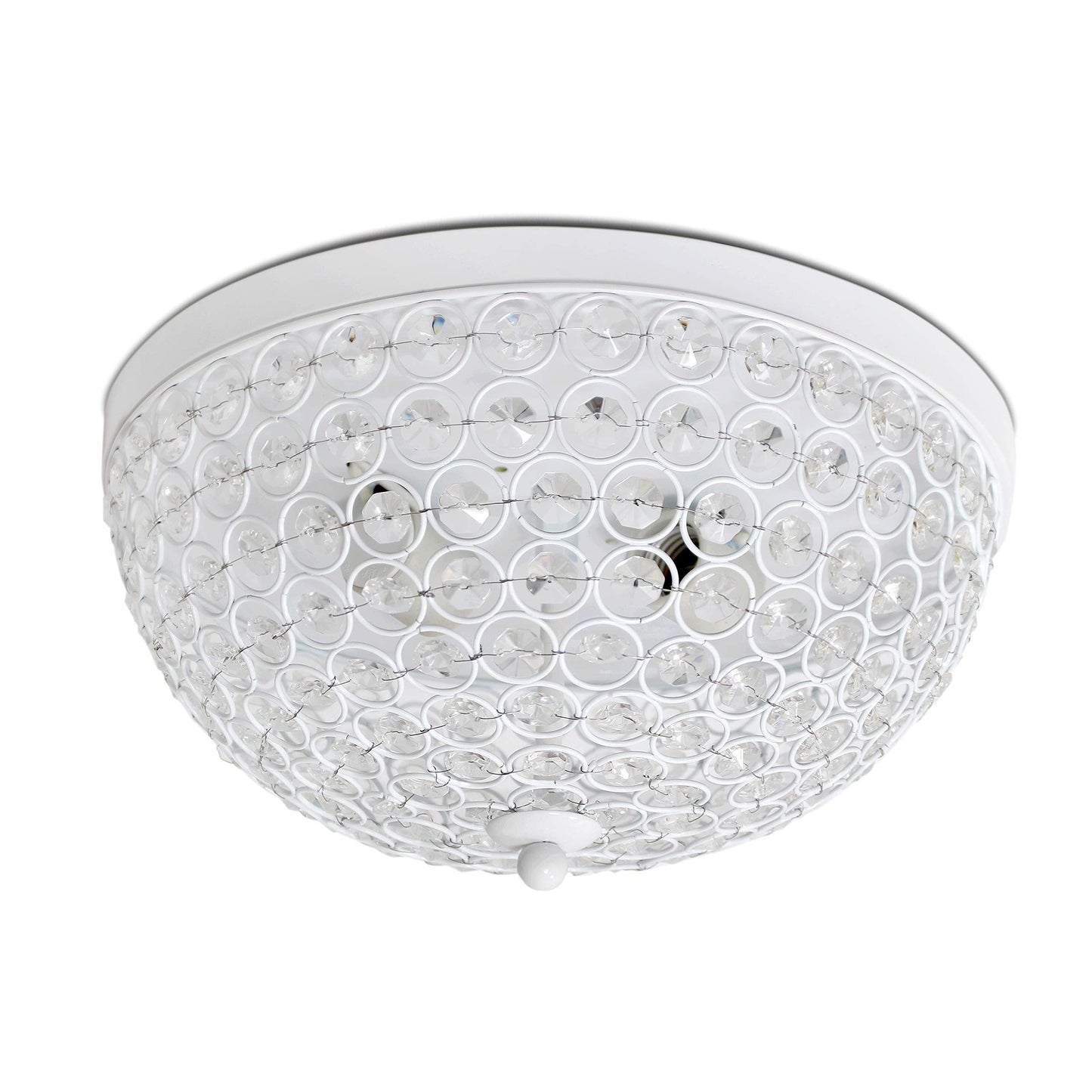 Elegant Designs FM1000-WHT Ceiling Flush Mount Light Fixture, 2-Light, Crystal, 13in x 13in x 6.5in, White