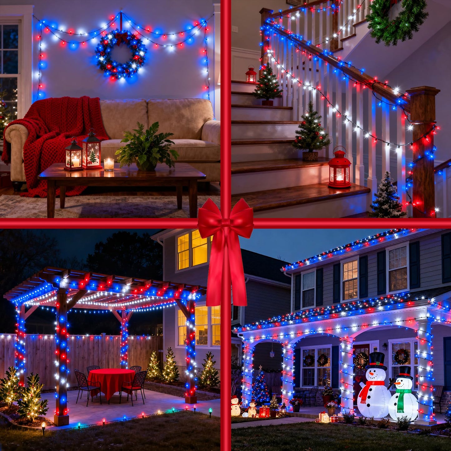 1500 Led 470Ft Christmas Lights Outdoor Christmas String Fairy Lights With Timer & Memory Waterproof 12 Modes Dimmable Twinkle Tree Lights For Home Patio Wedding Party Yard Decor Red White & Blue