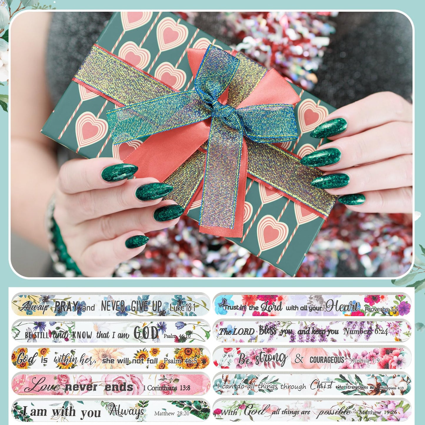 Lanties 50 Pack Christian Gifts for Women Bulk Bible Verse Scripture Nail Files Floral Emery Boards Christian Religious Party Gi