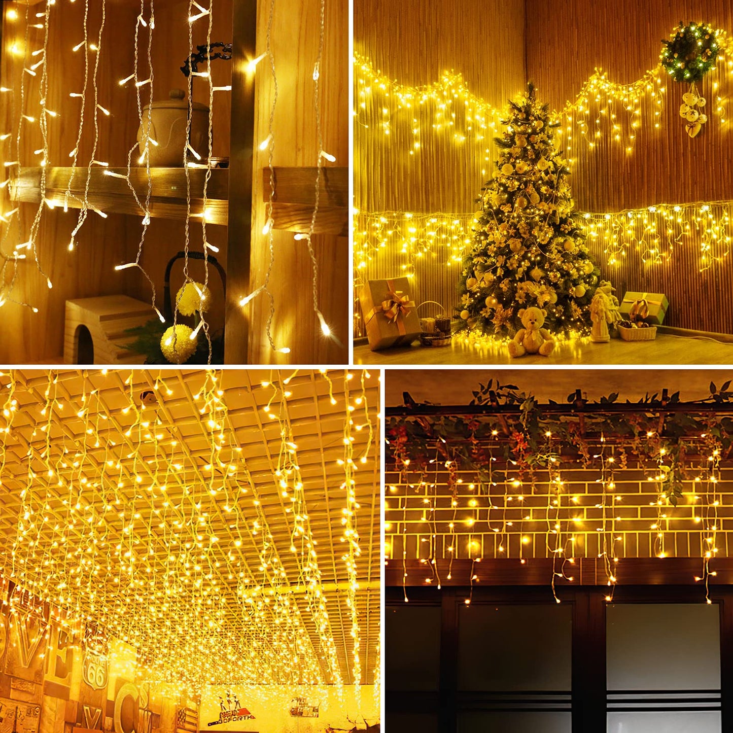 AGIRL 400 LED Icicle Lights Outdoor Waterproof Warm White Fairy String Lights 32.8Ft 8 Modes Model GP-SW240DC0250-IP44