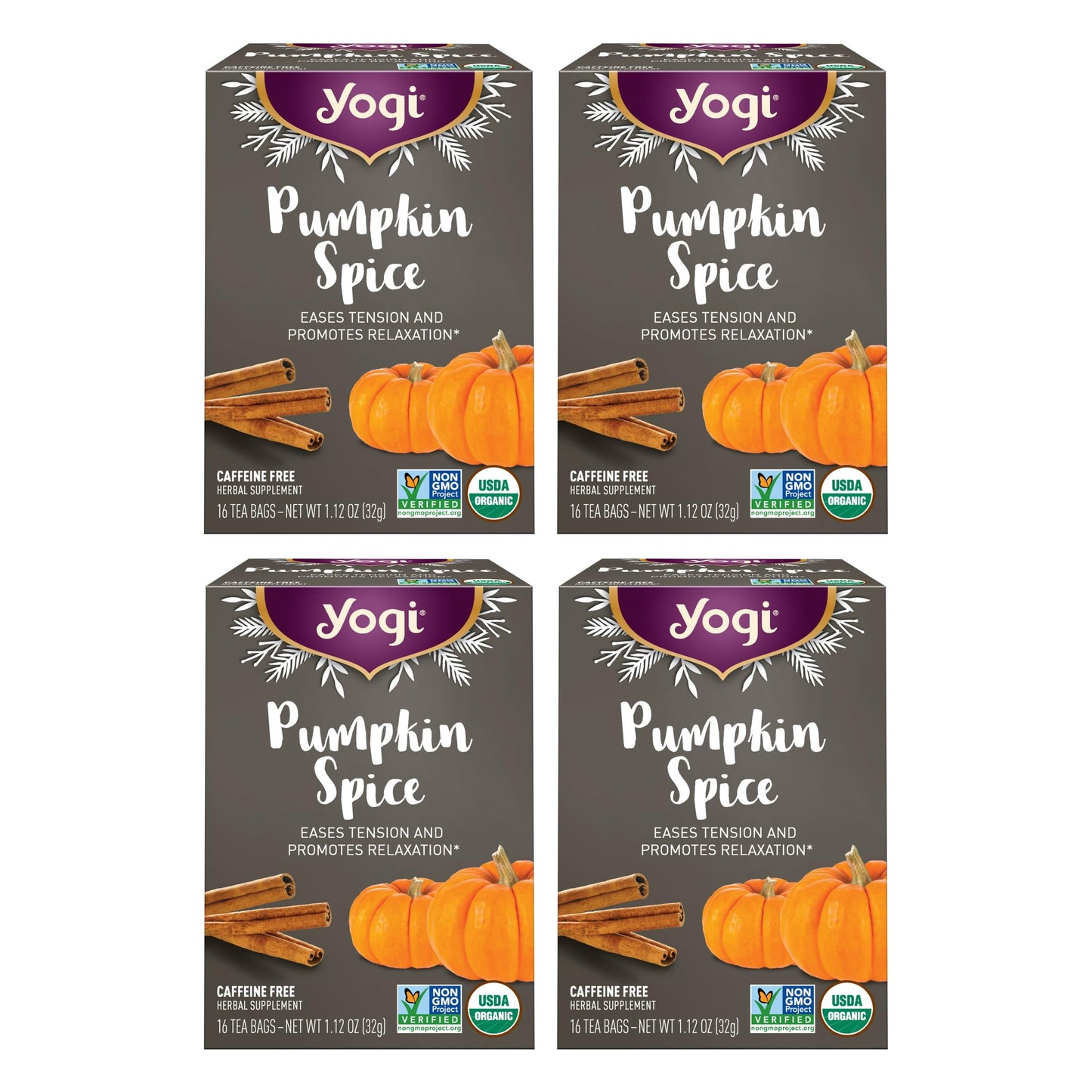 Yogi Tea Pumpkin Spice Tea - 16 Tea Bags per Pack (4 Packs) - Limited Edition Organic Pumpkin Spice Tea Bags - Perfect for the Holidays - Includes Cinnamon Bark Cardamom Pod Nutmeg Kernel & More