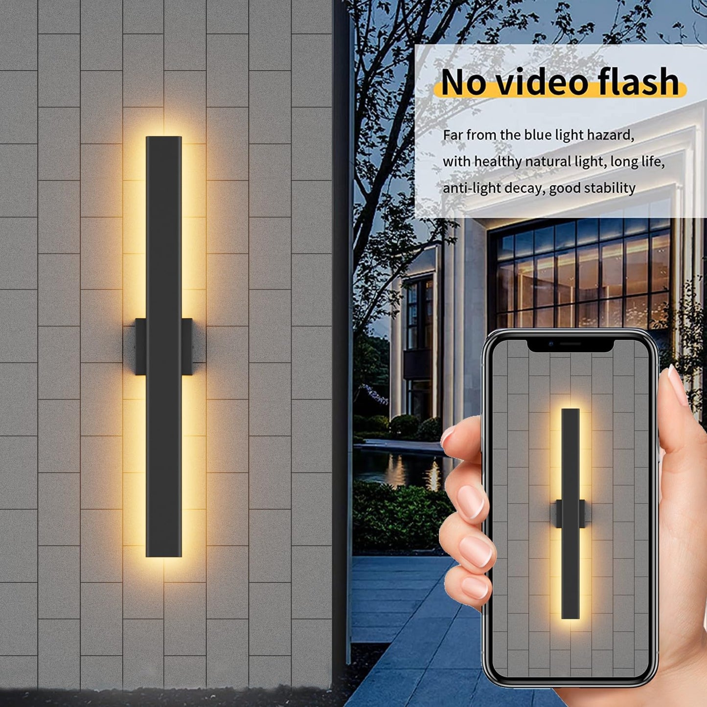 Aipsun 2 Packs Outdoor Wall Sconce 3000K 4000K 6000K 31.5In Modern Black Exterior Light Long Led Linear Wall Light Outside Lighting For Entrance Hallway Garage Porch(3Cct)