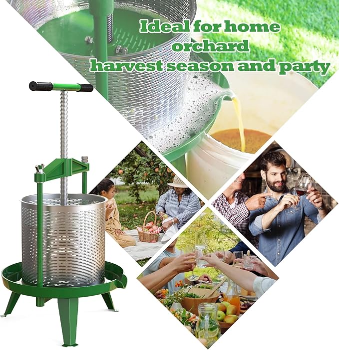 EJWOX Green Fruit Wine Press 3.69 Gal - Heavy-duty T-Handle & Cross-beam, Stainless Steel Juice Maker for Apple, Grape, Home Brewing