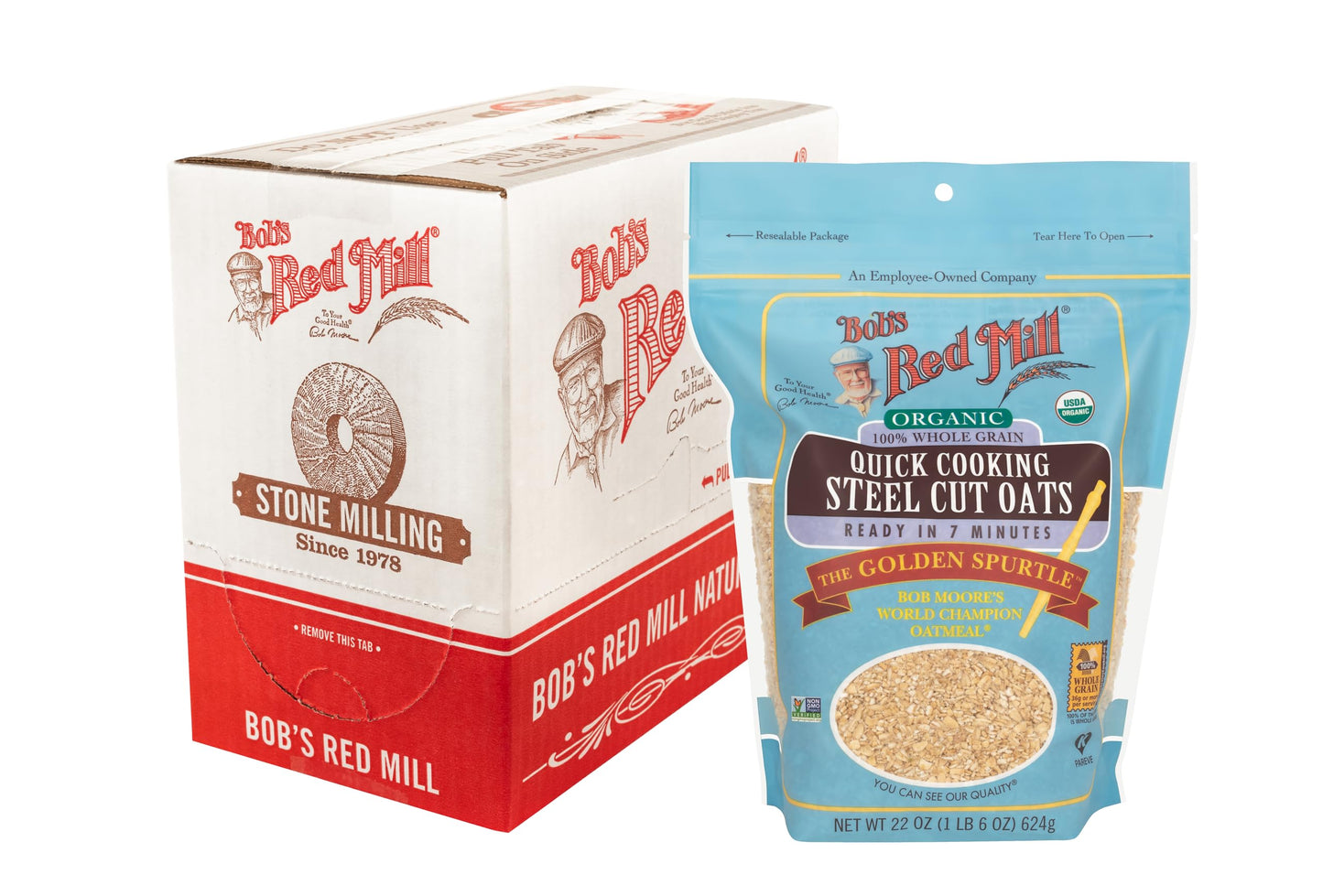 Bob s Red Mill Organic Quick Cooking Steel Cut Oats, 22oz (Pack of 4) - Non GMO, Whole Grain, Vegan, Kosher