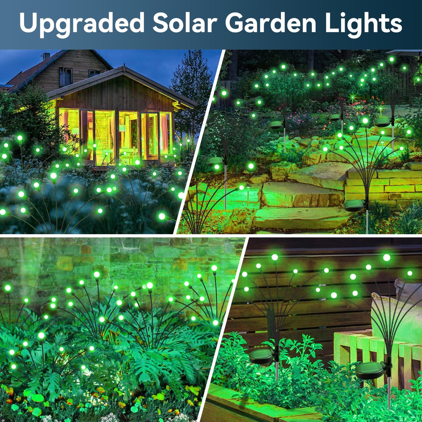 YShengMian Solar Firefly Lights, 32 LED Waterproof Outdoor Decor, 4 Pack, Green