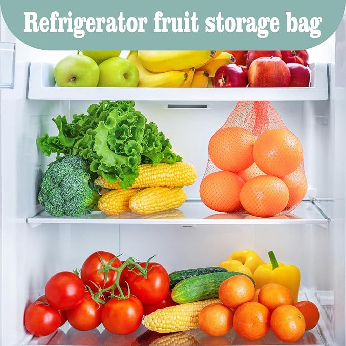 Reusable Mesh Produce Bags, 20 Inch Seafood Boil Bags for Crab Clam Shrimp Cooking, Onion Potato Storage Vegetable Packaging Net Bag with Loop-style Closures (100Pcs-Red)