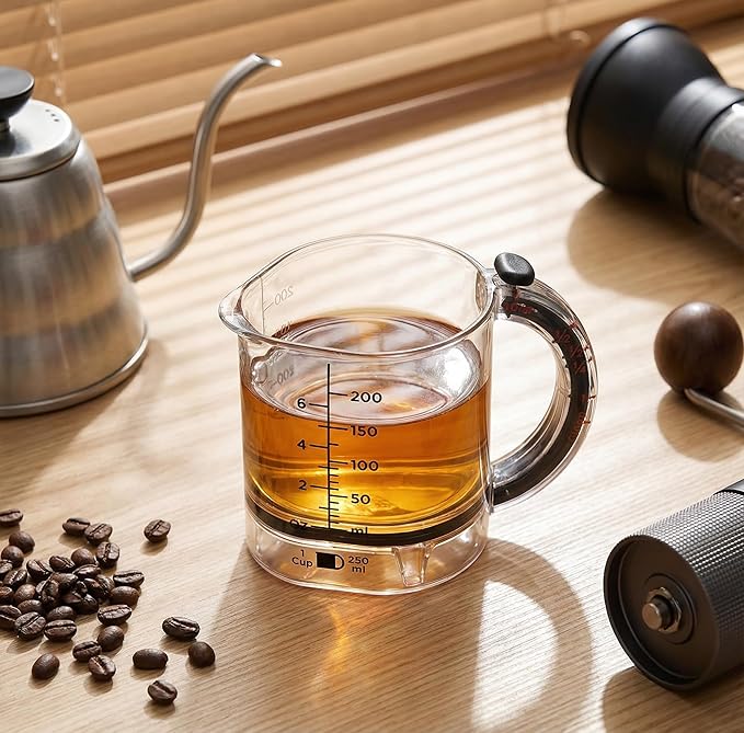 4-in-1 Adjustable Measuring Cup with Scraper Lid & Push-Up Base, Multi-function 1 Tbsp to 1 Cup Kitchen Tool for Sticky Ingredients, Baking & Cooking, Space Saving Design (Size Options) (1)