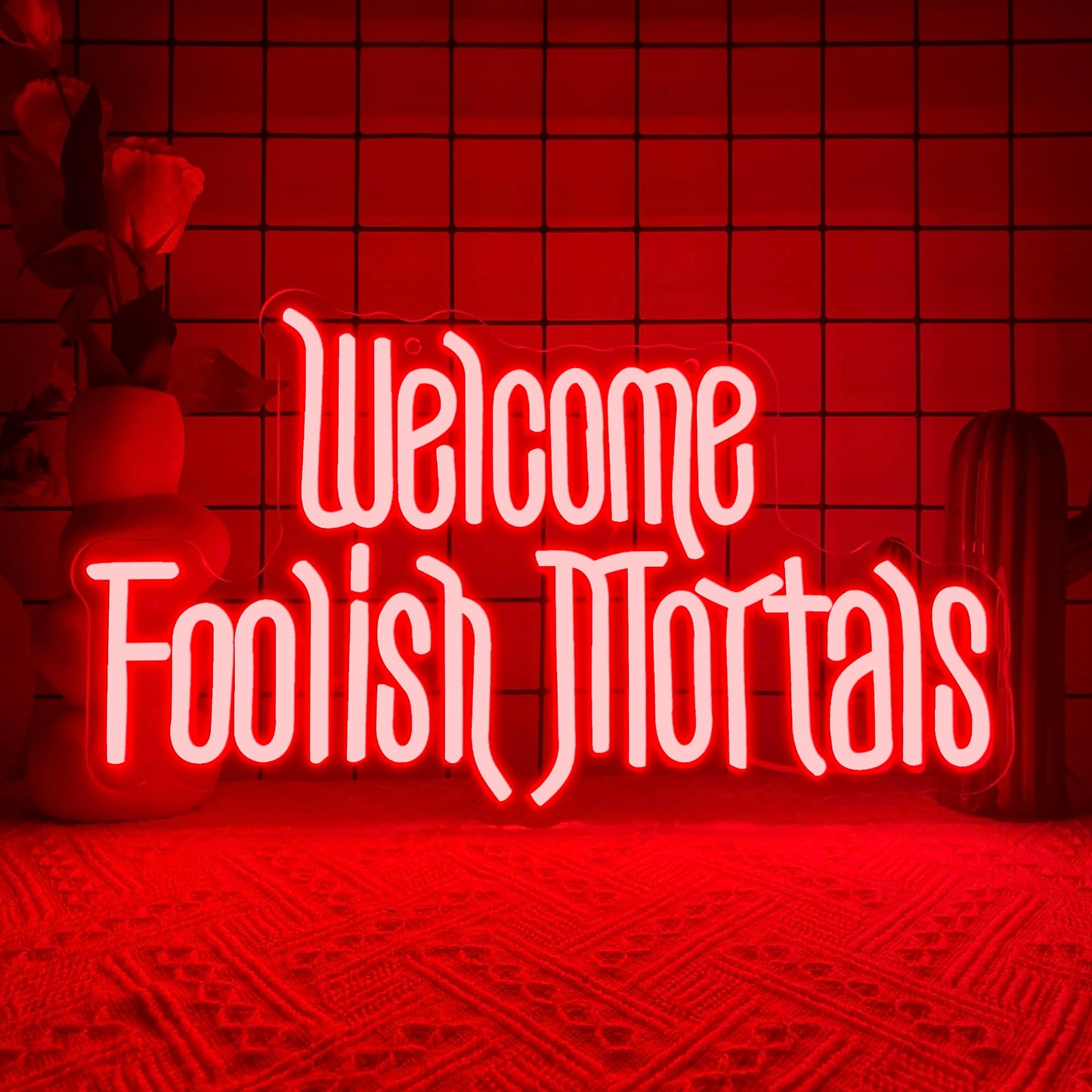 Symone Neon Sign - Dimmable Spooky Gothic LED Light for Wall Decor, USB Powered, 16.1x9.4in, Red, Model: Symone