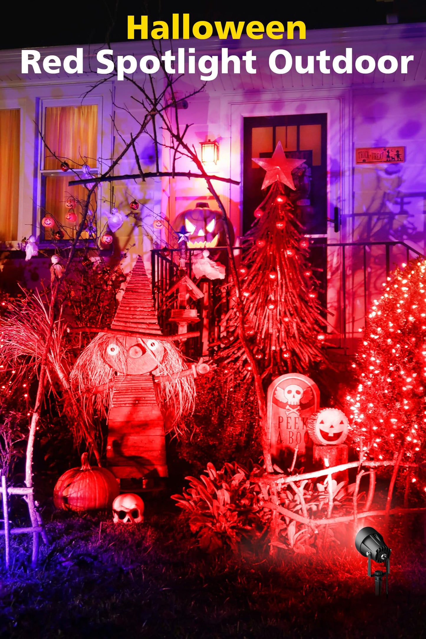 T-Sun Christmas Red Spotlight Outdoor Waterproof Led Landscape Lighting With Us Plug Easy Install 270?Adjustable Outdoor Spot Lights For Garden Tree Yard Decor