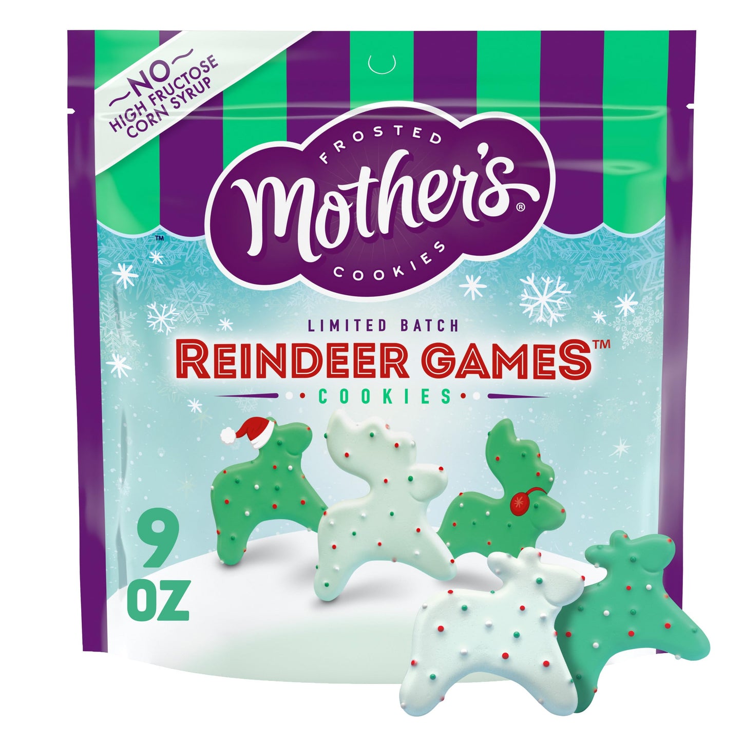 Mothers Frosted Cookies, Limited Batch Reindeer Games, stocking stuffer, Christmas Shortbread Animal Cookies, Resealable Bag, 9