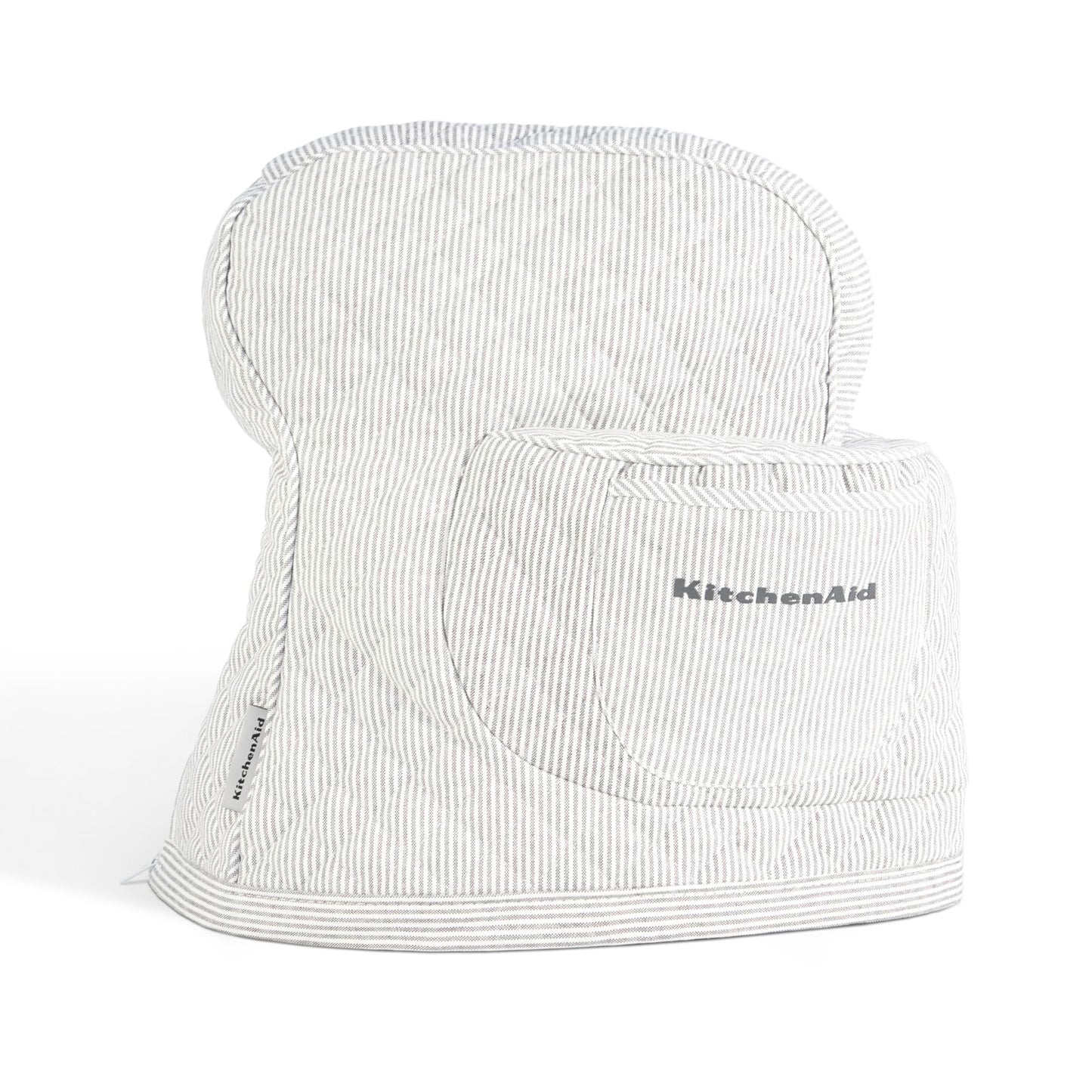 KITCHENAID Fitted Tilt-Head Stand Mixer Cover with Storage Pocket, Quilted 100% Cotton,14.4x18x10, Ticking Stripe Charcoal Grey