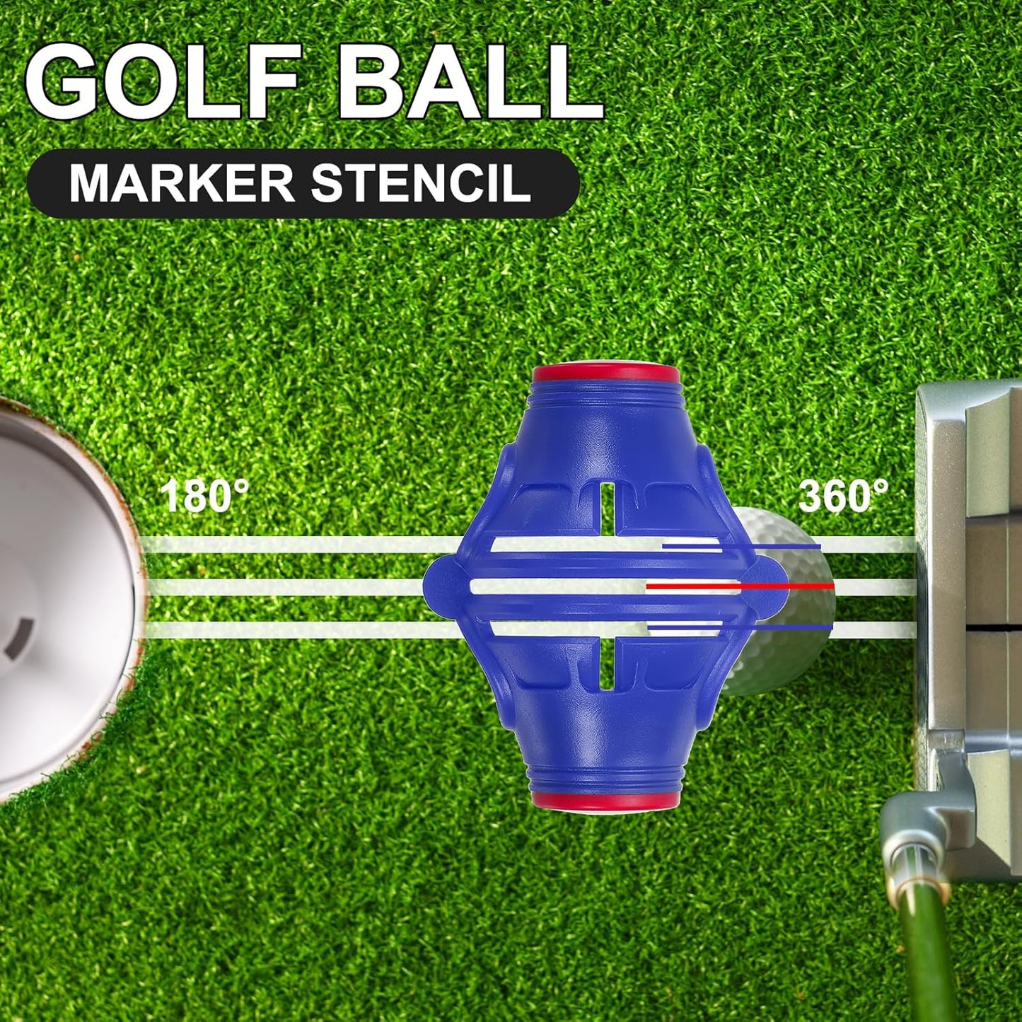 PATIKIL Golf Ball Marker Stencil 360 Degree Triple Track Golf Ball Alignment Marking Tool Line Drawing Marker with Marker Pens for Men Women