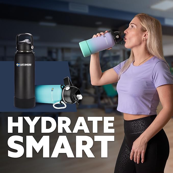 LUFT SWEDEN 32 oz Red & Purple Insulated Water Bottle with Straw Lid โ Leakproof Stainless Steel, Dishwasher Safe โ Double Wall Gym Thermos for Cold Drinks โ Reusable, Sweatproof & BPA-Free