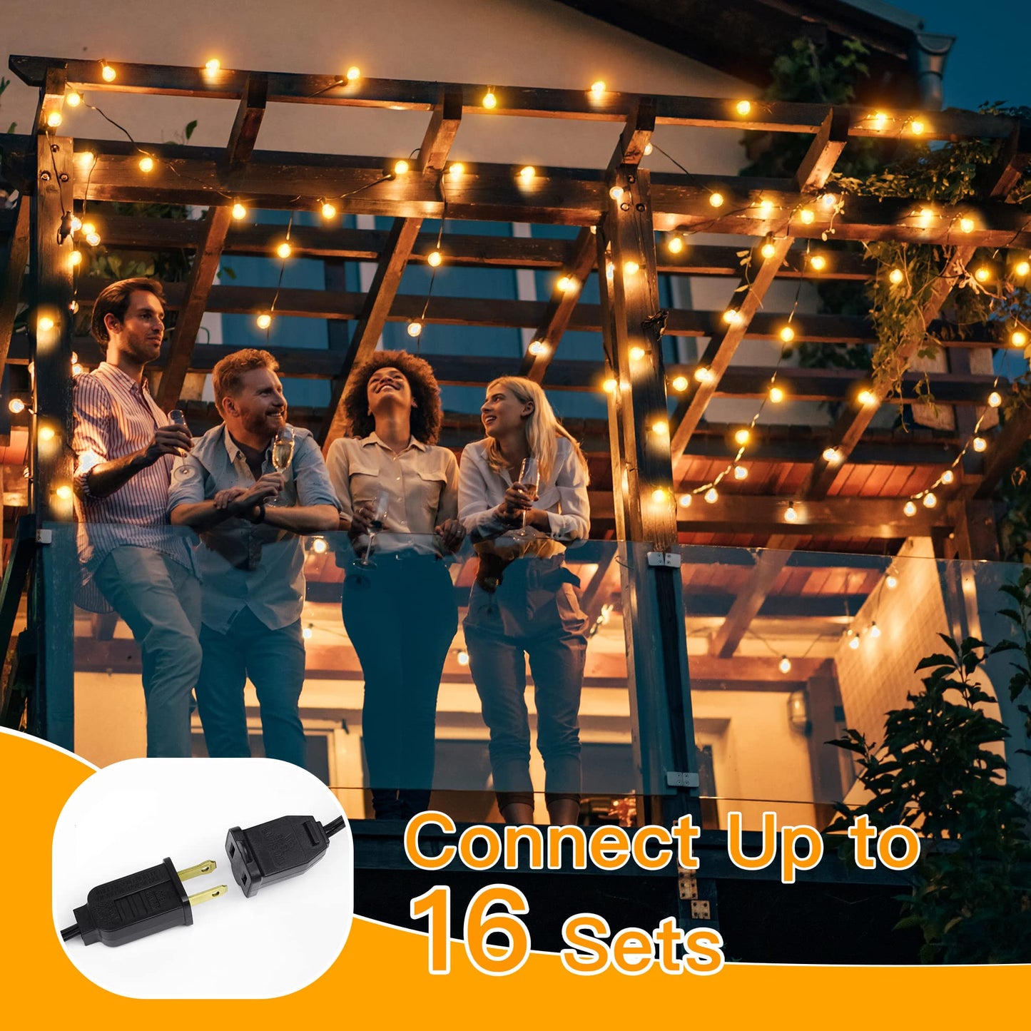 Ollny Outdoor String Lights, 50FT Waterproof Shatterproof with 25 Edison + 2 Spare Bulbs, Warm White, Model IL-E12-20050025