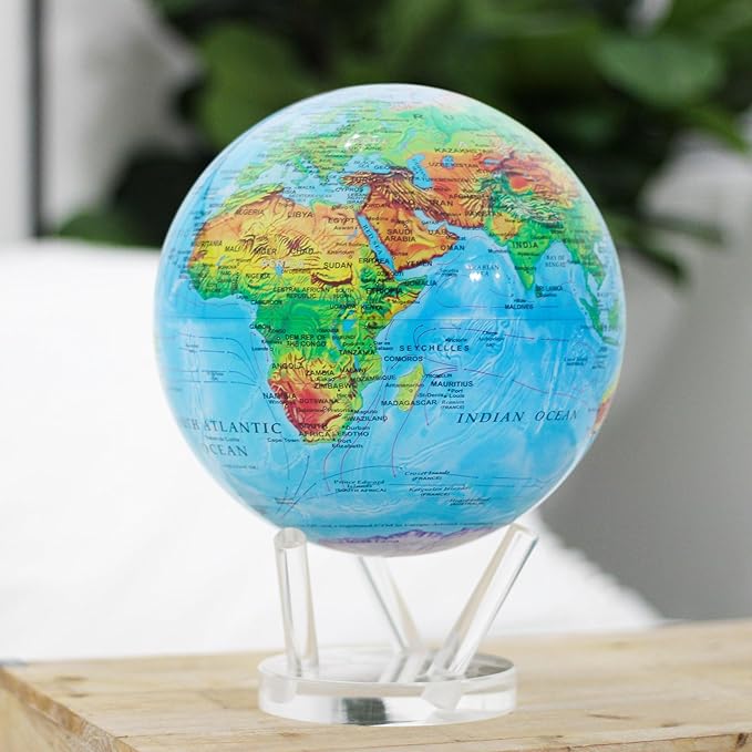 MOVA Globe – Blue Relief Map 6” | Solar-Powered Rotating World Globe with Terrain Detail | No Batteries or Cords | Elegant Desk Décor or Educational Gift