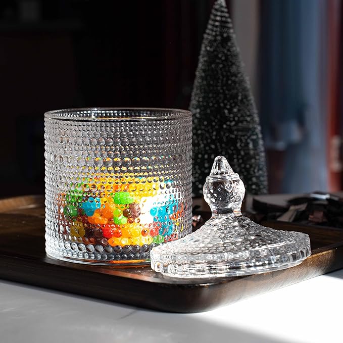 Cystone Hobnail Glass Candy Jars with Lid-22 OZ, Vintage Embossed Container for Cookie, Nut, Dried Fruit Storage, Biscuit Barrel, Decorative Glass Jars for Candy Buffet, Jewelry Box, Apothecary Jar