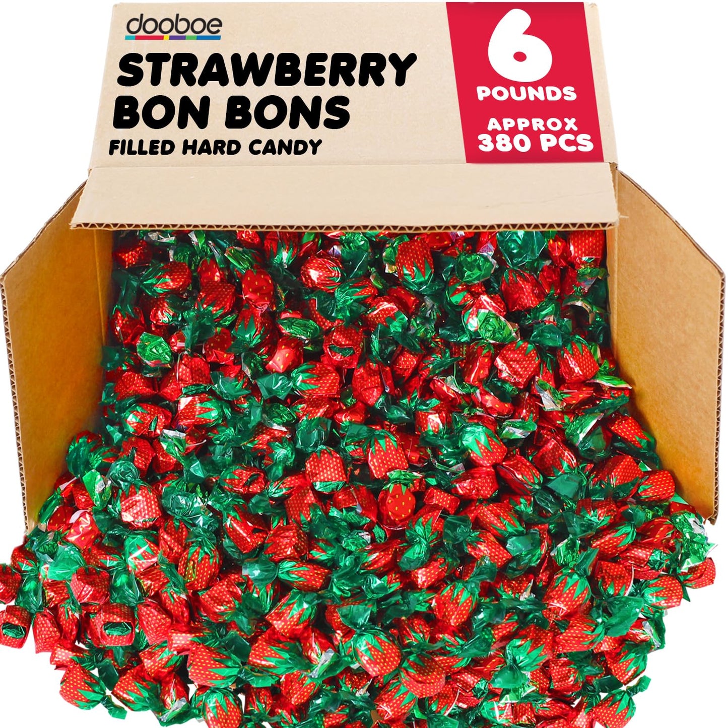Dooboe Strawberry Hard Candy - 6 Pounds, Individually Wrapped, Fruit Flavored, Valentine's Bulk Candy, Red Strawberry Bon Bons
