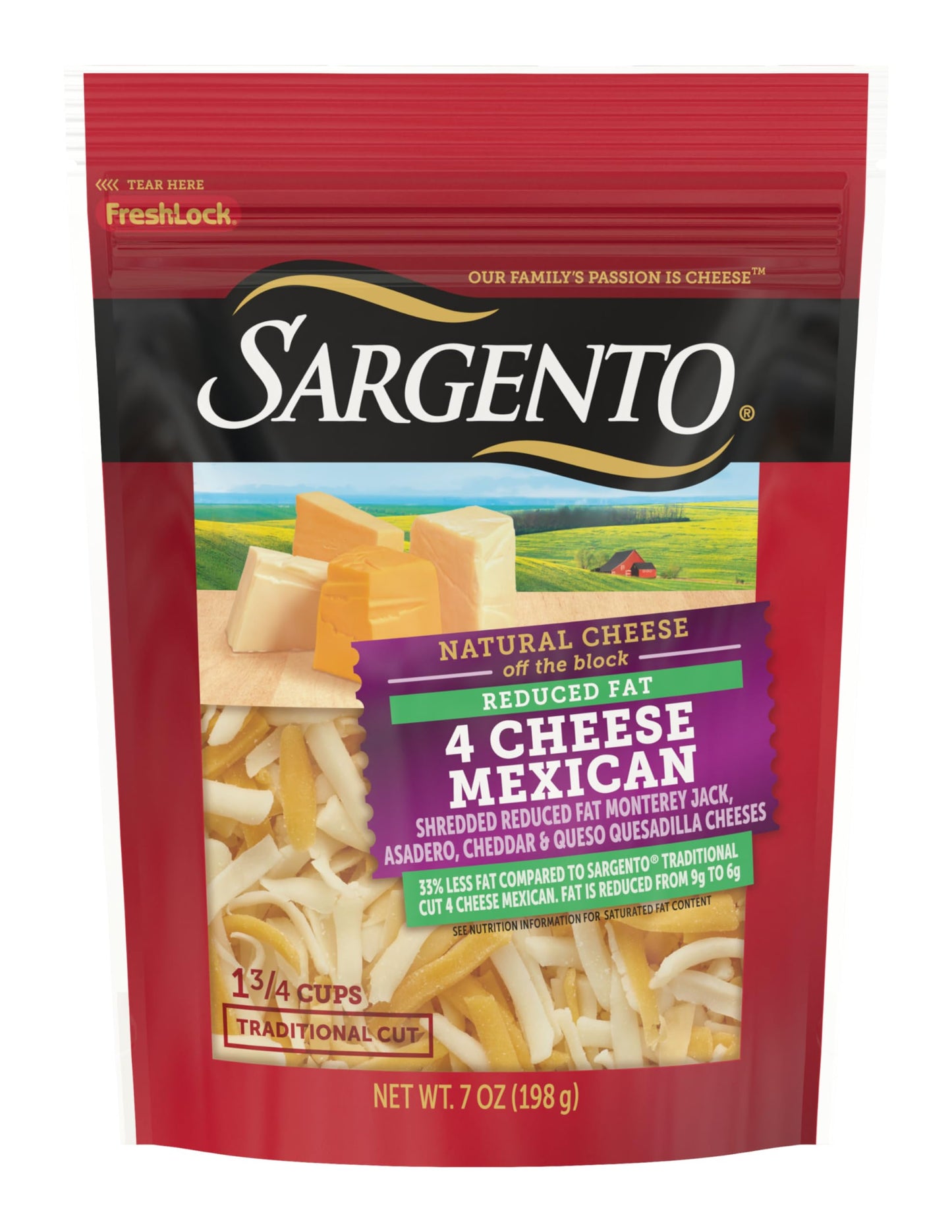 Sargento Reduced Fat Natural 4 Cheese Mexican Shredded Cheese, Traditional Cut, 7 oz