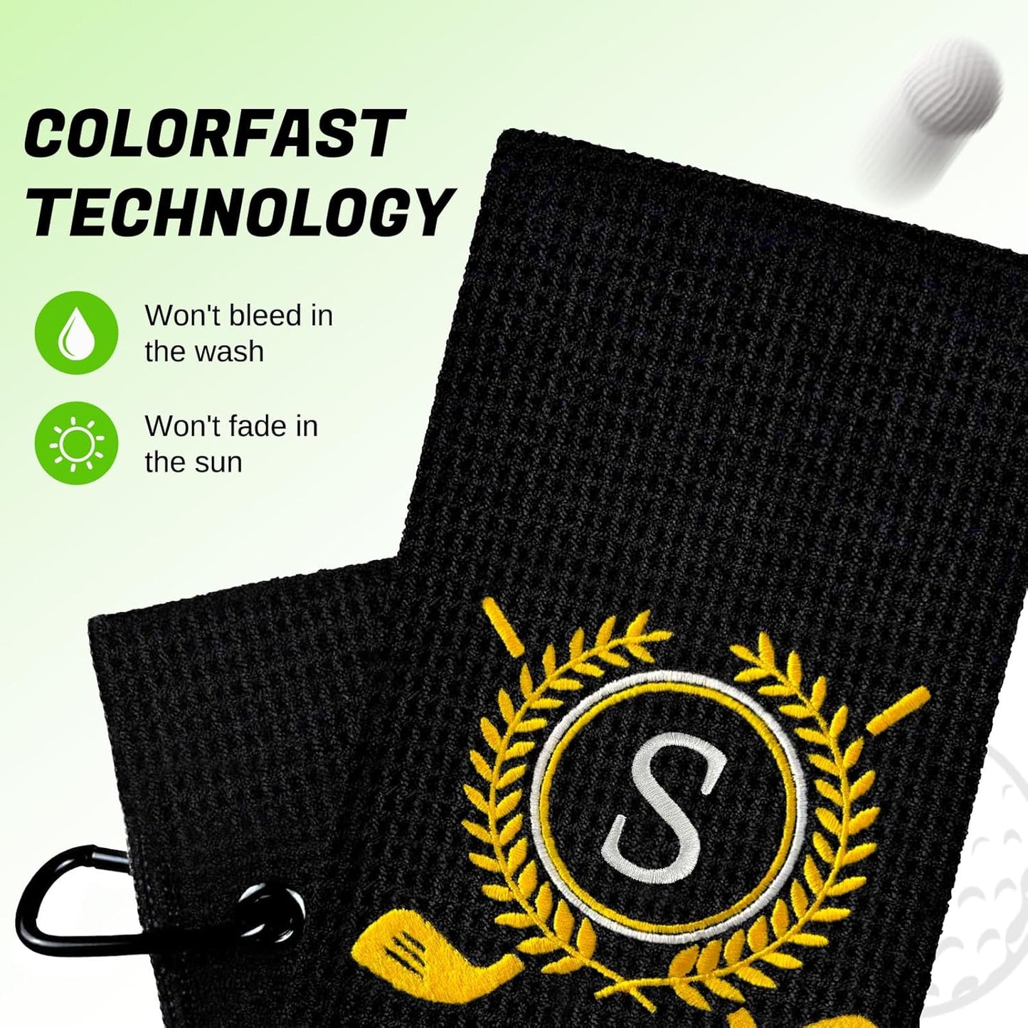 Personalized Golf Towels for Golf Bags - Microfiber Monogrammed Golf Towels for Men/Women, Retractable Brush Tool Kit with Club Groove Cleaner, Custom Golf Accessories for Golfers (Initial S)