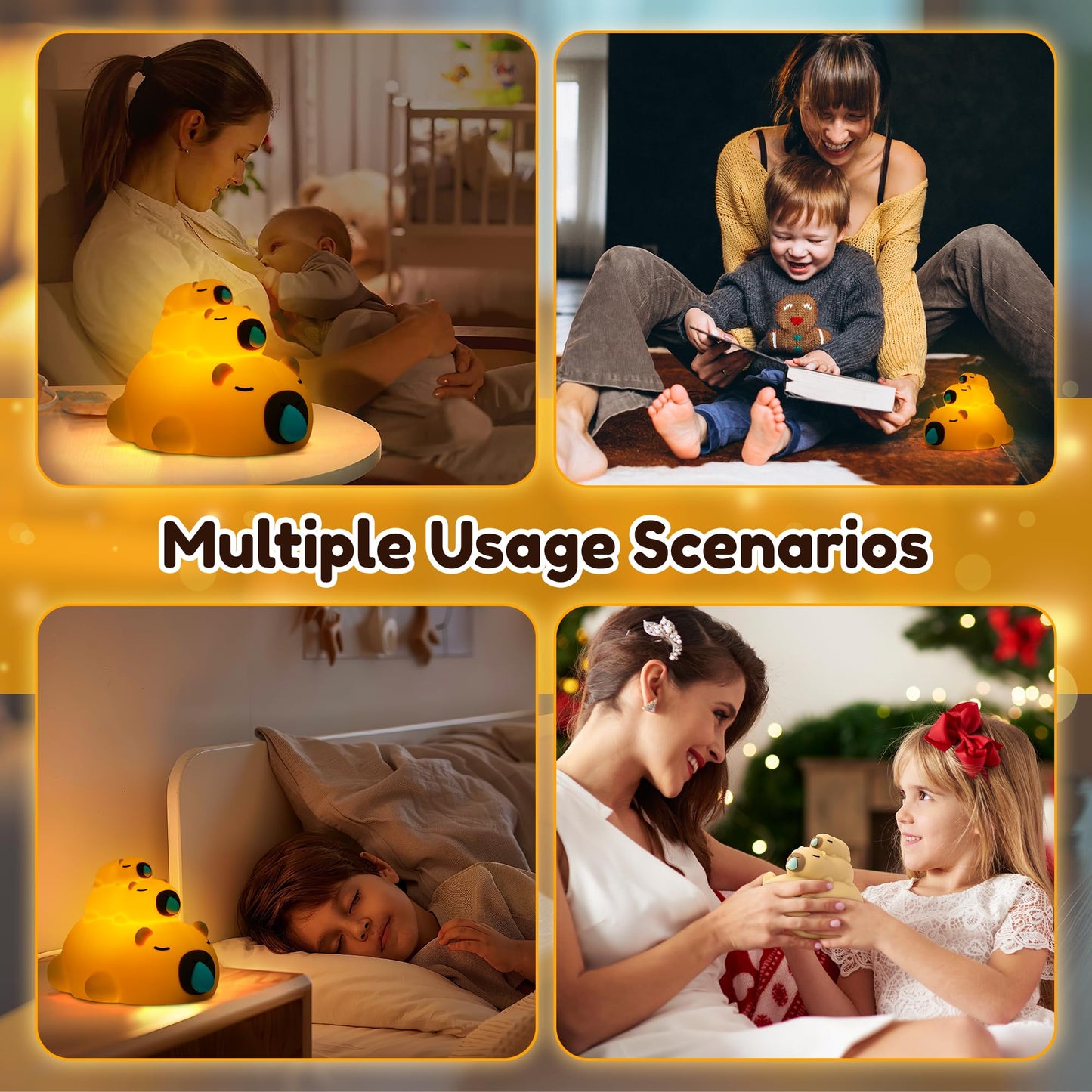 Gqiirl Capybara Night Light For Kids - Cute Capybara Nigh Lamp With 3 Levels Dimmable And Timer Silicone Animal Touch Bedside Lamps Rechargeable Squishy Little Nightlights For Bedroom Boy Girl Gifts