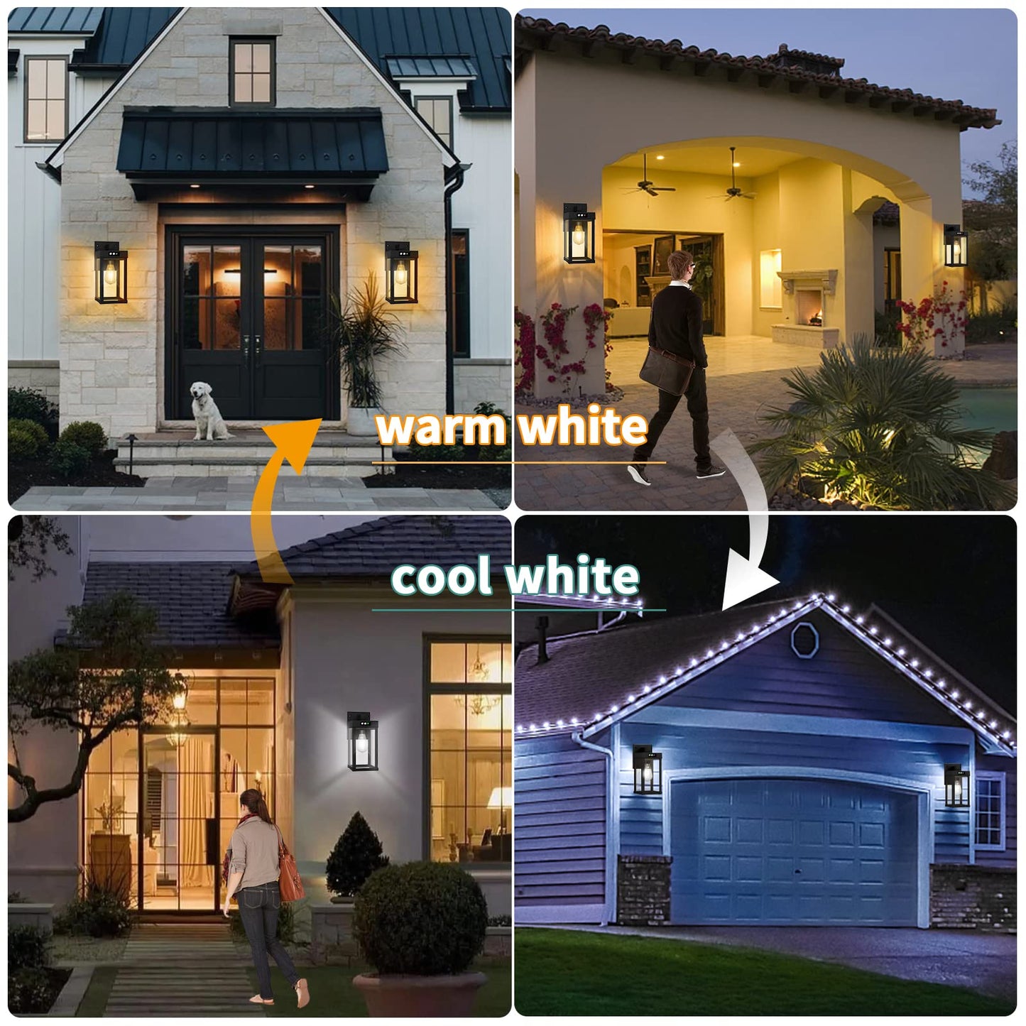 AEQ Solar Wall Lights Outdoor, 3 Lighting Modes, Motion Sensor, Black, 5.8 x 5.8 x 13.58 in, Model AE06, 2 Pack