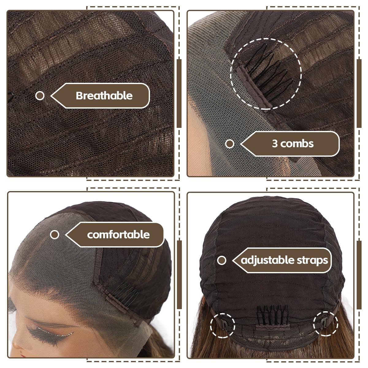 BABEHERS Highlight Brown Lace Front Wig for Women 13x4 Body Wave Synthetic Wigs Pre-plucked Long Wavy 150% Density Heat Resistan