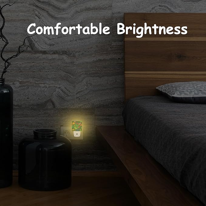 Cute Colorful Dinosaurs Night Light Plug into Wall with Dusk to Dawn Sensor Tropical Leaves Energy Efficient LED Nightlight for Women Girls Boys Room Decor,Hallway,Kitchen,Bathroom,Nursery,Stairs