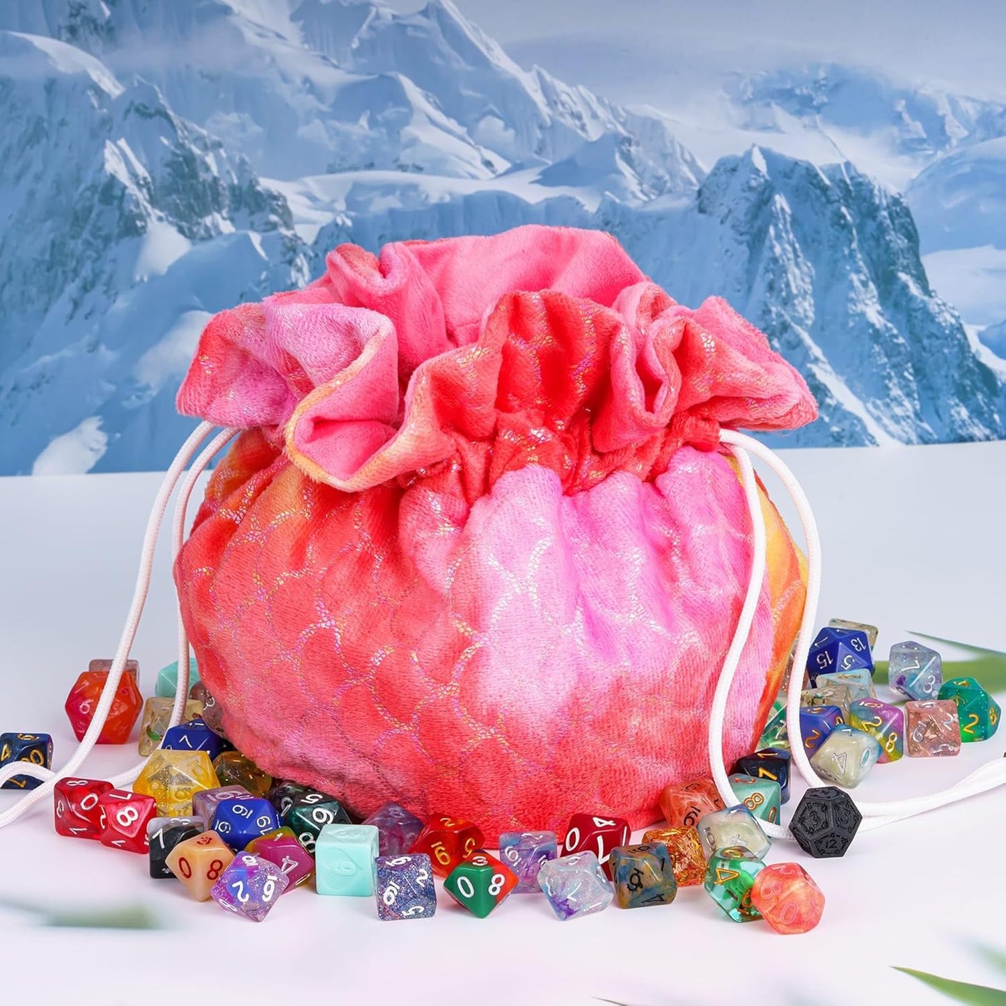 DND Dice Bags Large with Pockets Orange Storage Bag Fish Scale Pattern for RPG Game Dices - Capacity 200+ Dice