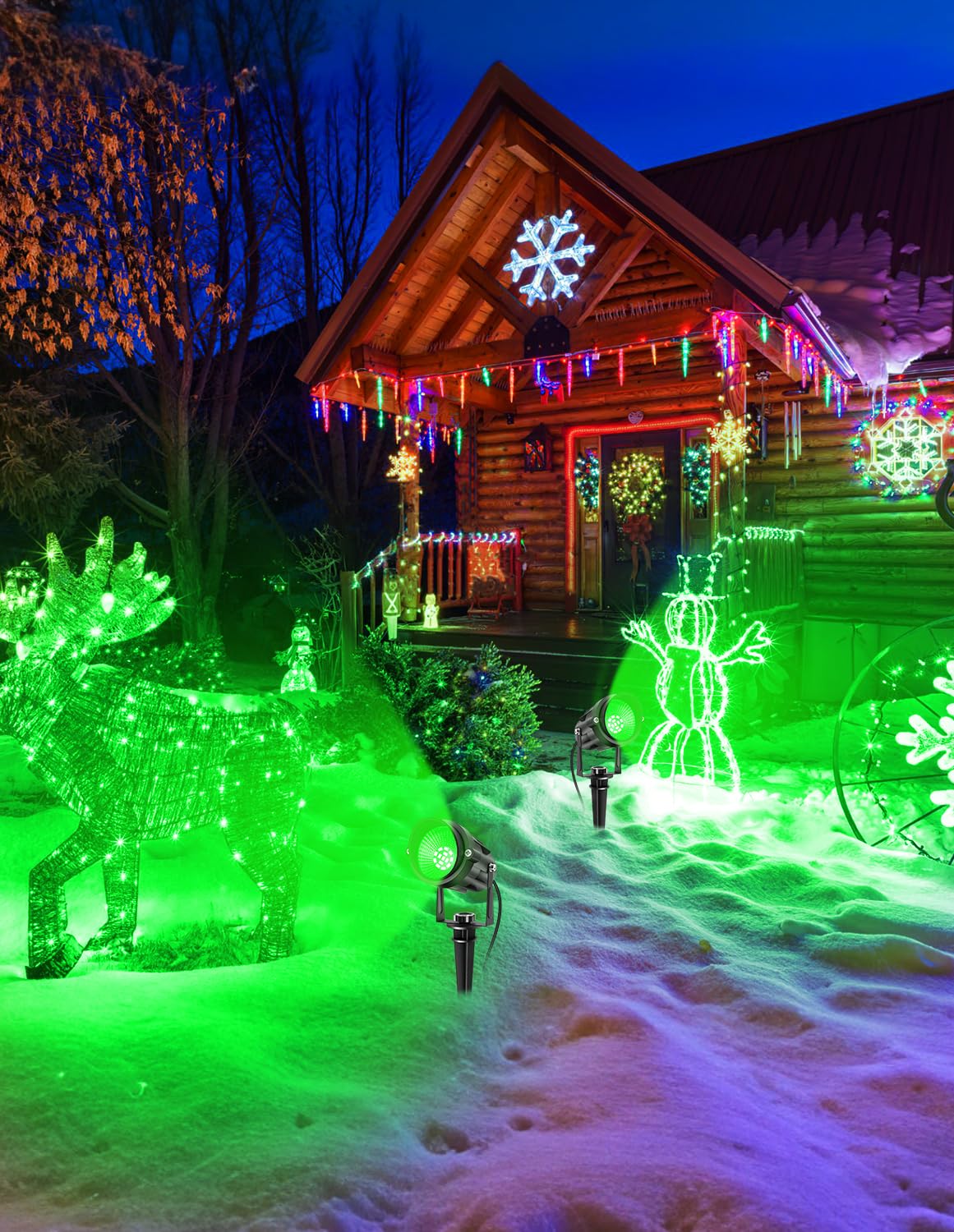 Crepow Christmas Green Landscape Lights Outdoor 14 Led Landscape Lighting With Us Plug Ip65 Waterproof Spotlights For Tree Yard Garden Pathway St. Patrick S Day Halloween Decor 4 Pack