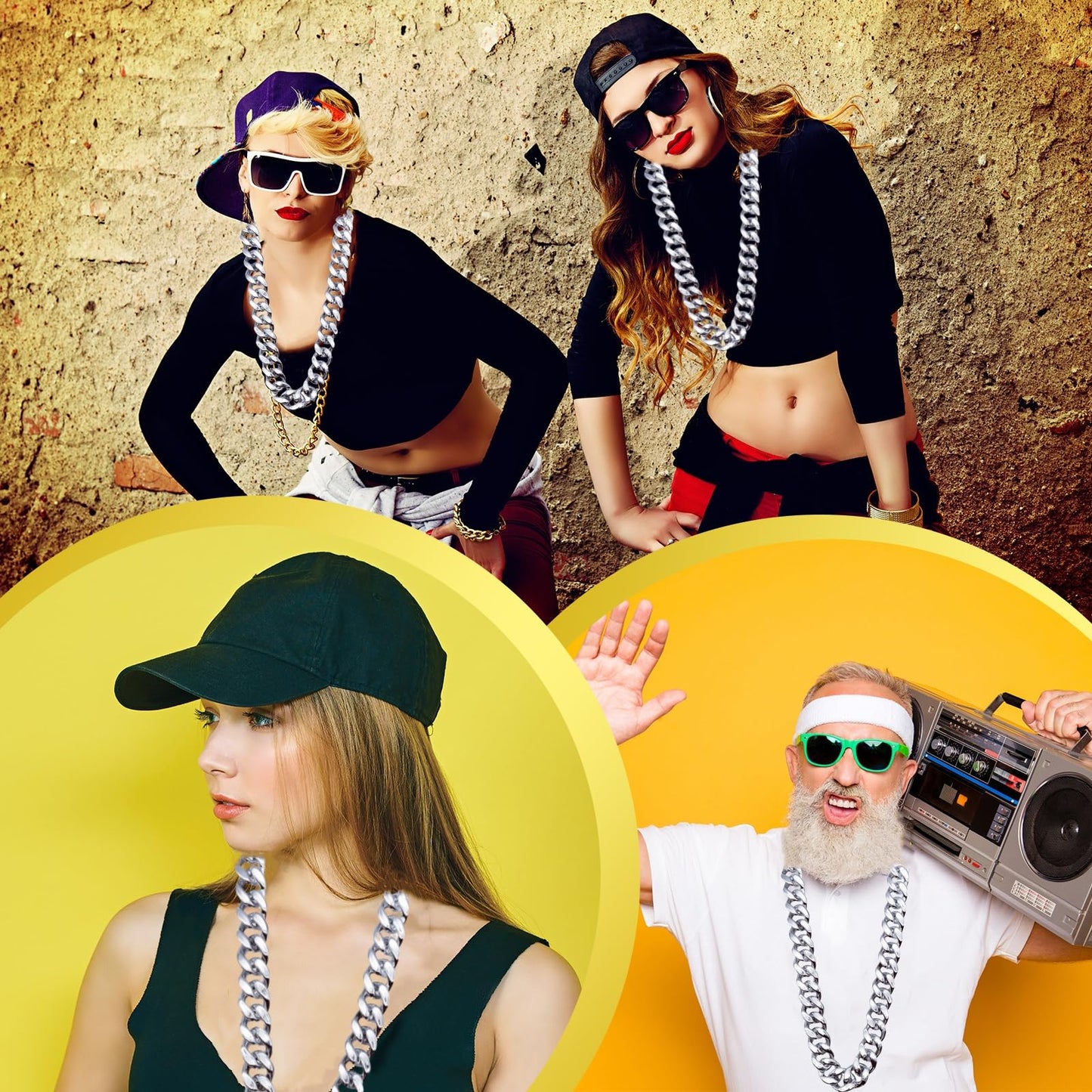 LCPQMZGH Plastic Hip Hop Chain Necklace, 80s 90s Costume Accessory, Men's Chunky Necklace, Big Chunky Gold Chain, 40, Silver