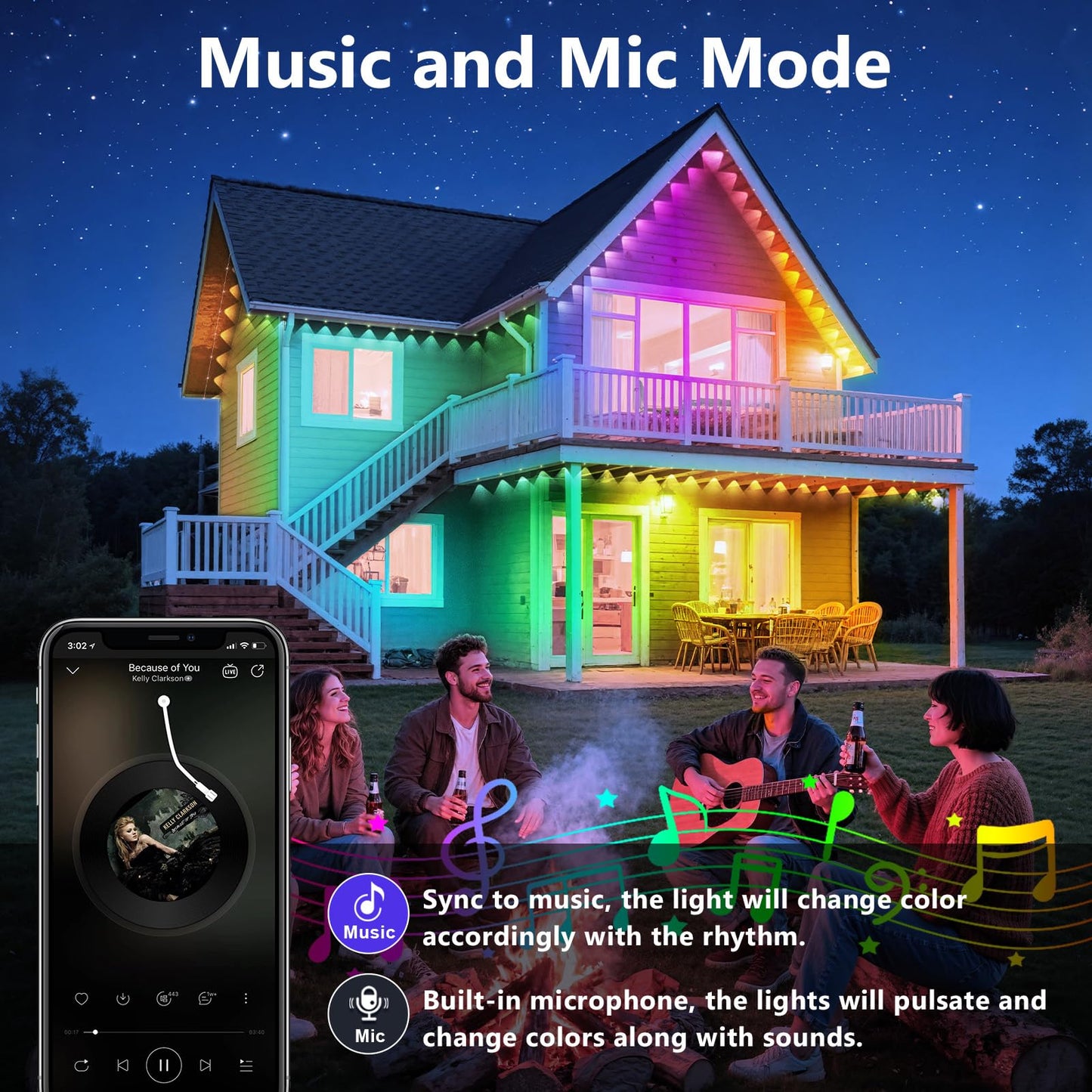 LETIANPAI 400FT Permanent Outdoor Lights,RGB Eaves Lights with App Control Remote,DIY Scene Modes IP67 Waterproof Outdoors Under Eave Lighting,Outdoor Light for Garden Decor