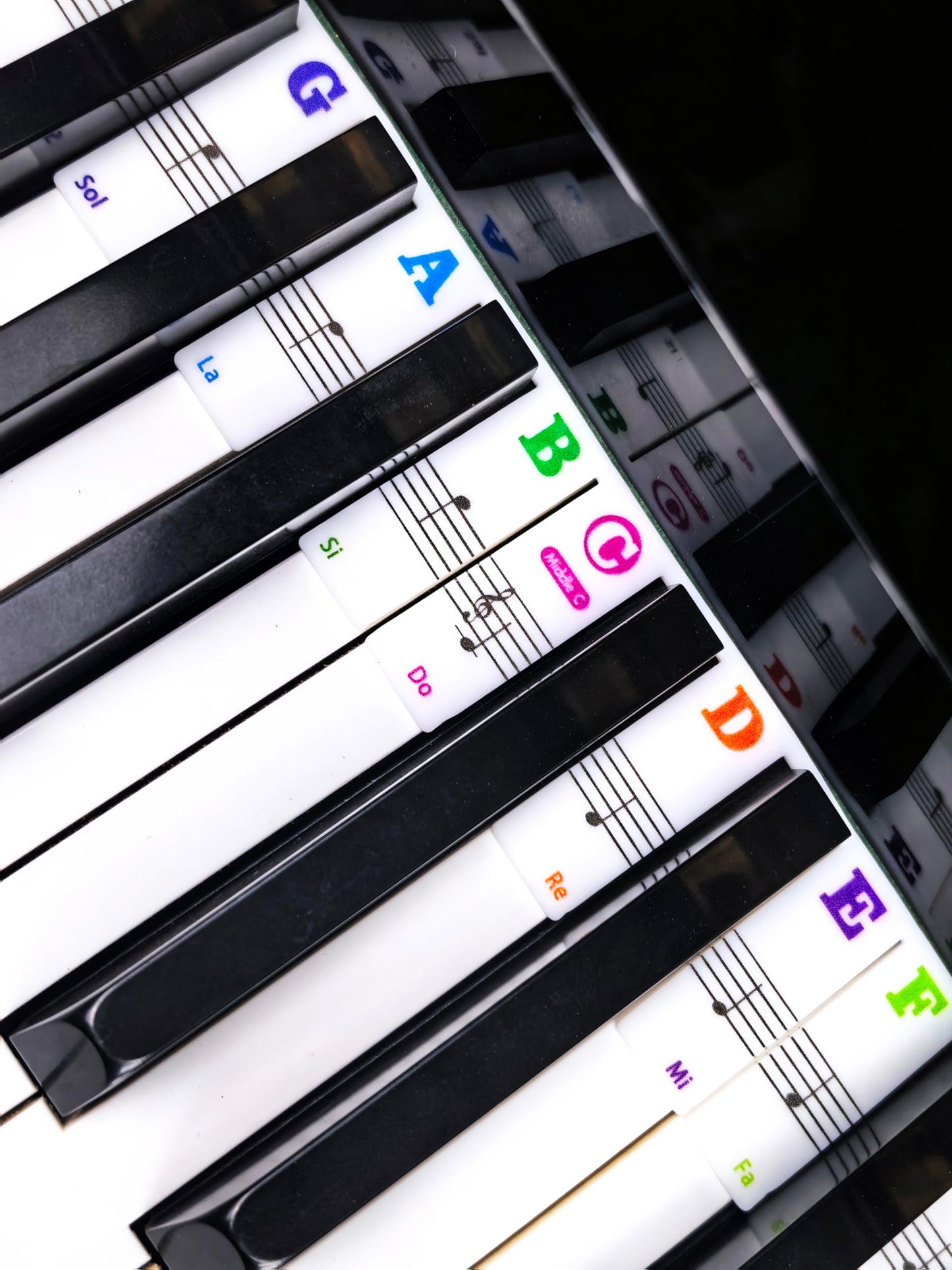 Piano Key Labels, Piano Note Stickers Removable for 88-Key Standard Full-Size Keyboard Reusable Silicone Strips Multi-Color Larg