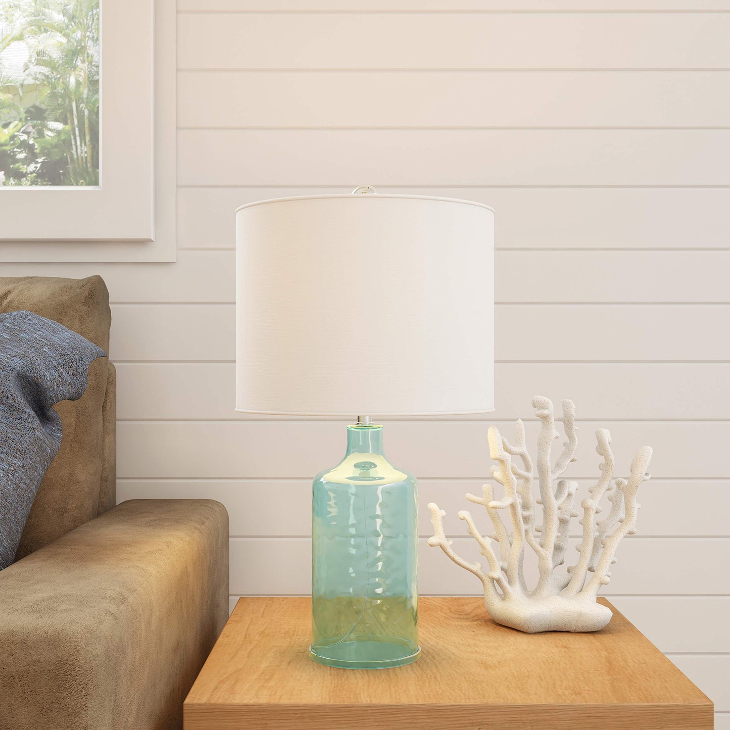 Lavish Home Table Lamp - Clear Glass, Open Base, LED Bulb, Blue, Single Lamp, Model 72-LMP1-2