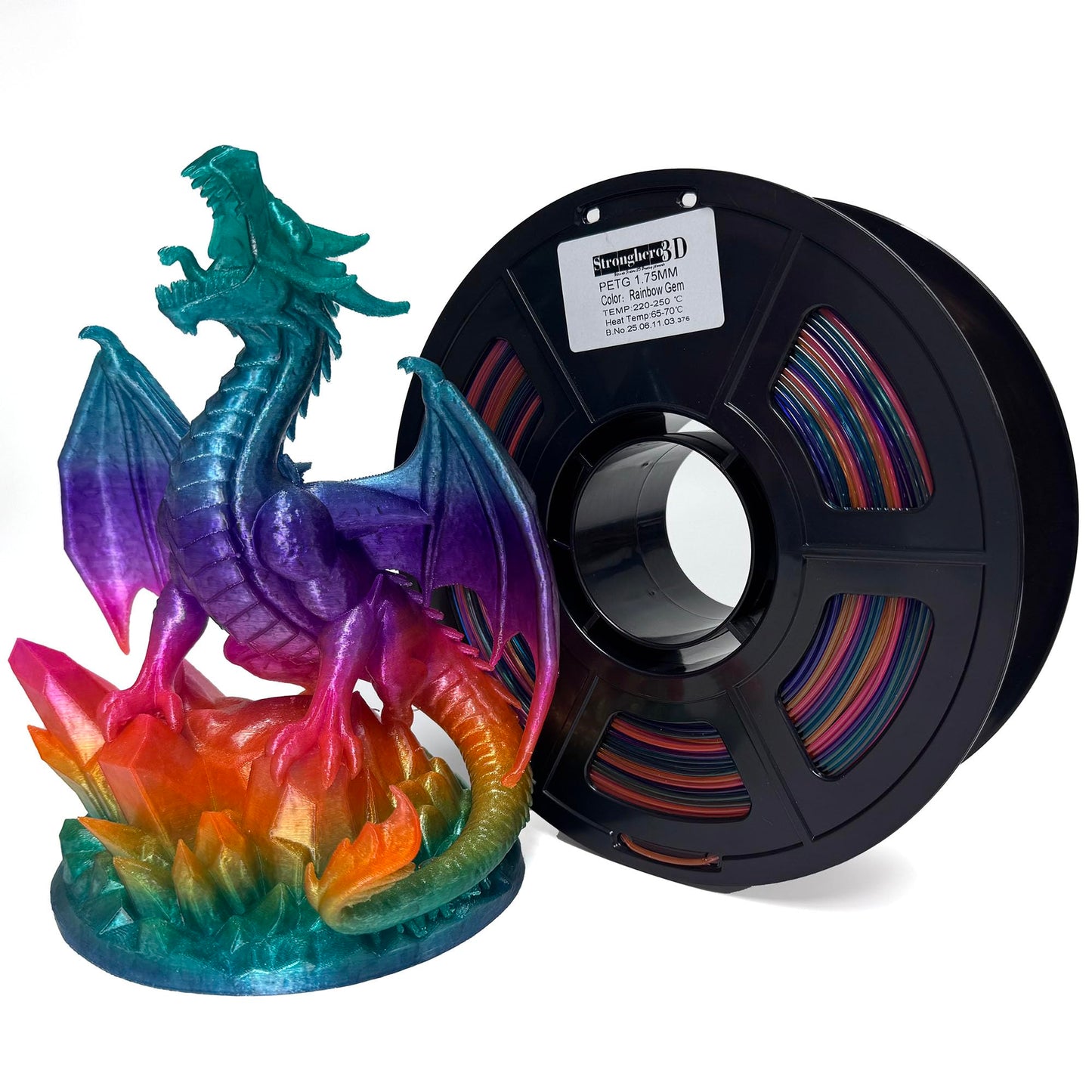 Stronghero3D PETG 3D Printer Filament 1.75mm,Multi Color,Translucent Rainbow Gem,1kg(2.2lbs) Accuracy +/-0.05mm