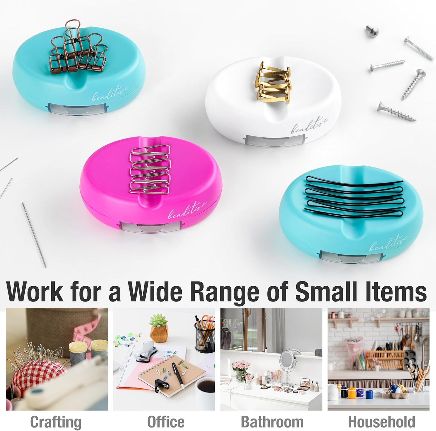 Beaditive Magnetic Pin Cushion with Drawer - Strong Magnet Pin Holder Cushion for Sewing - 50 Glass Head Quilting Pins Included - Chic Pincushion Caddy for Sewing Pins, Paper Clips, Screws ā Turquoise