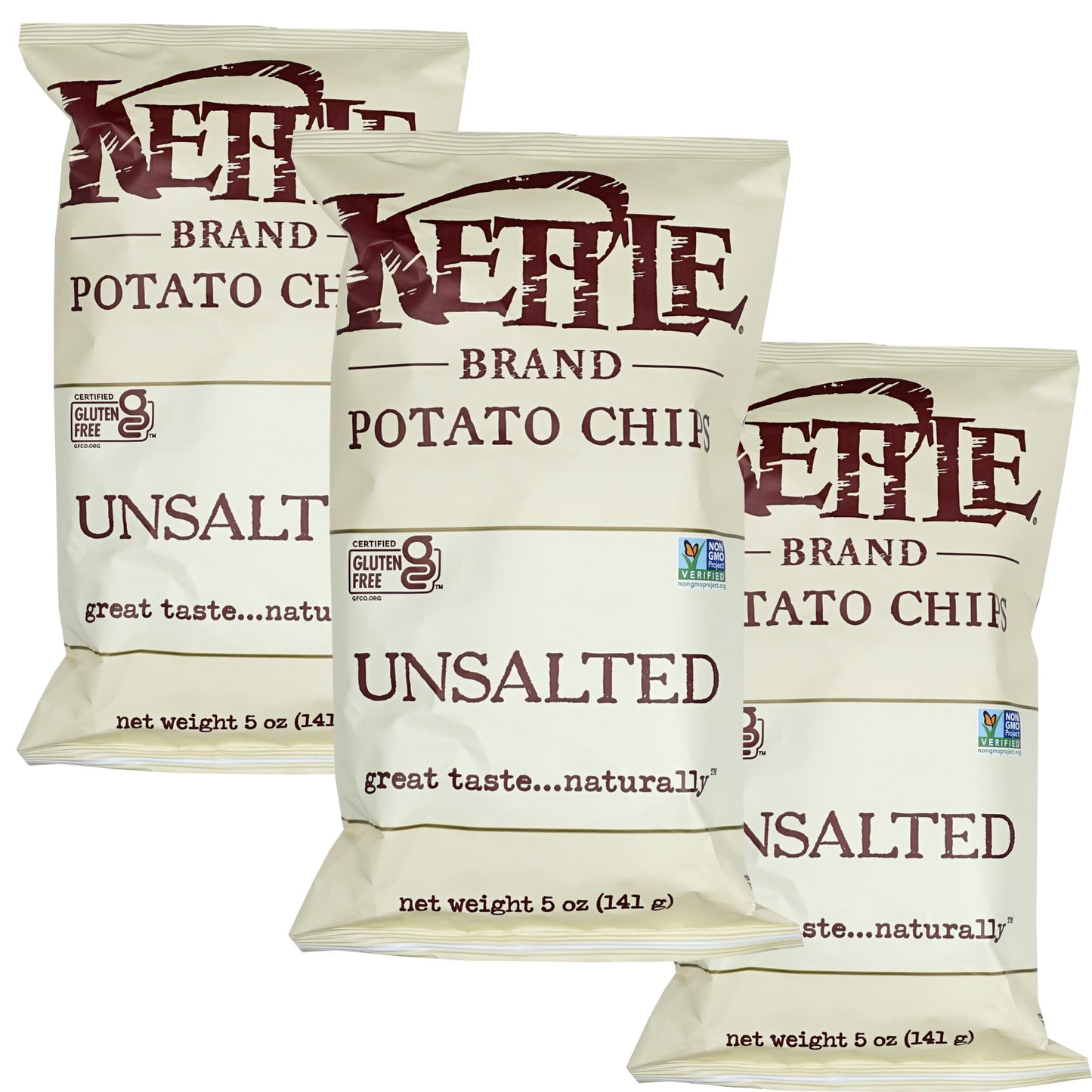 Kettle Potato Chips Unsalted 5 Ounce (Pack of 3)