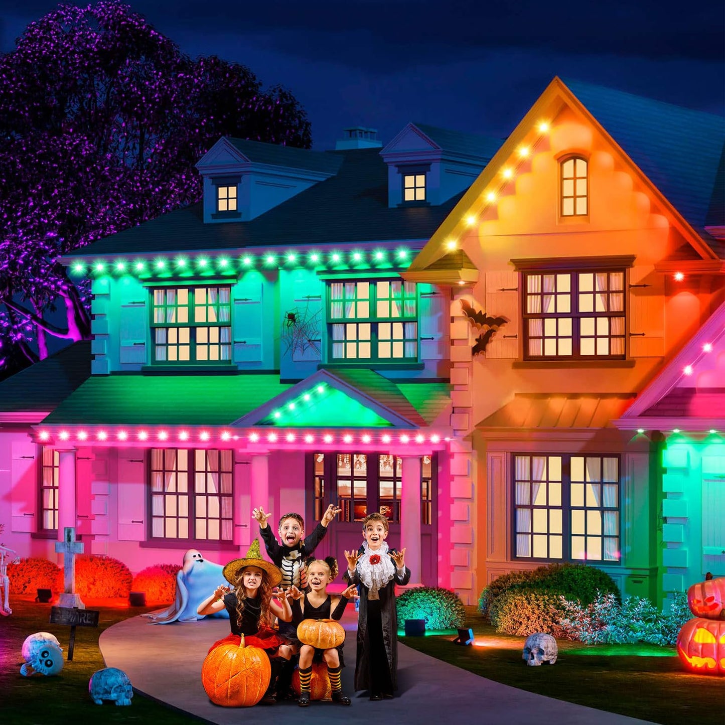 Geodurn LED String Lights, 200 FT Waterproof, Color-Changing, App/Remote Control, Black, Model DCD-60M